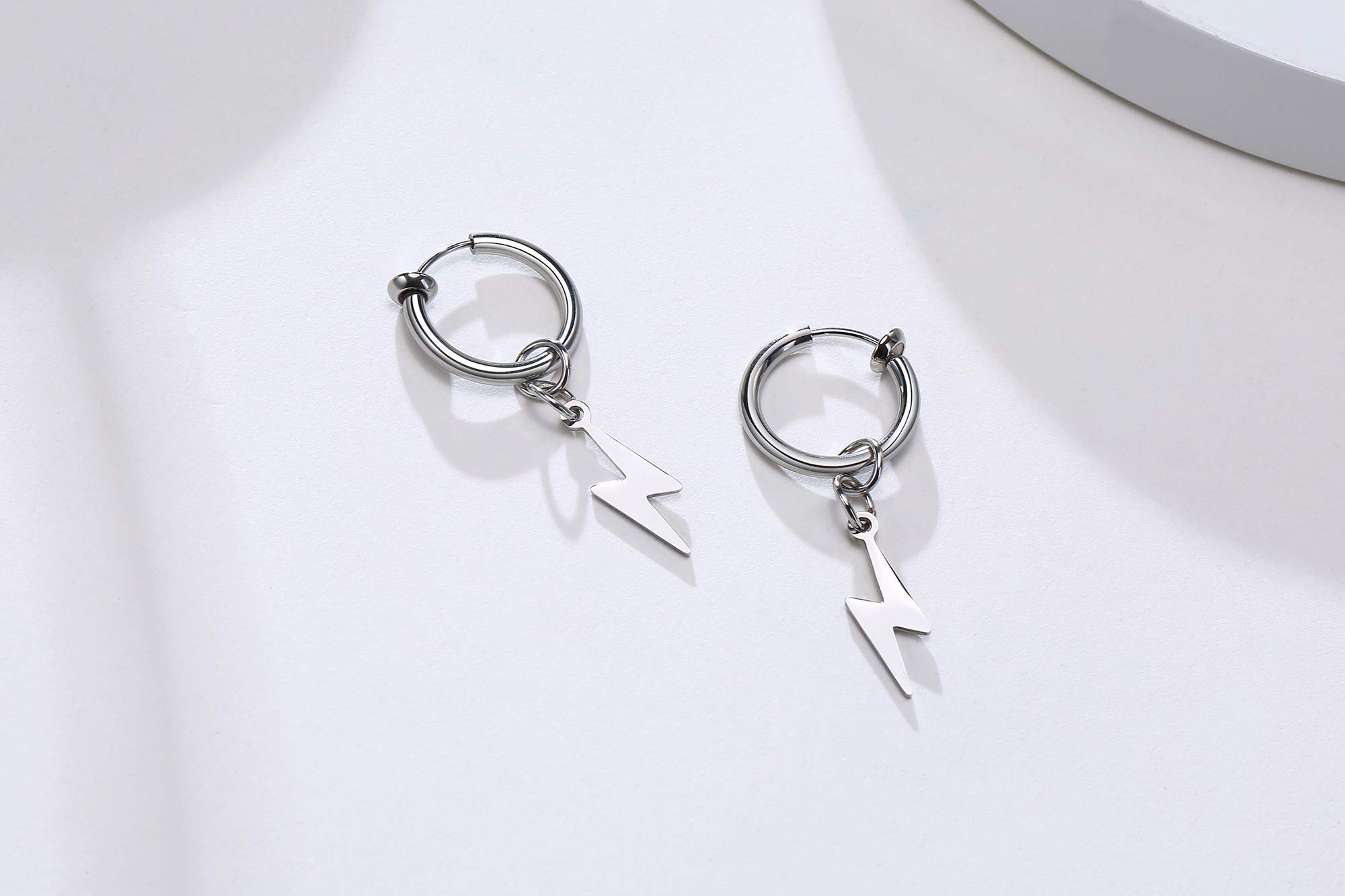 Lightning Bolt Clip-On Earrings for Men & Women | Stainless Steel Non-Piercing Dangle Earrings | Perfect for Parties, Cosplay & Everyday Fashion
