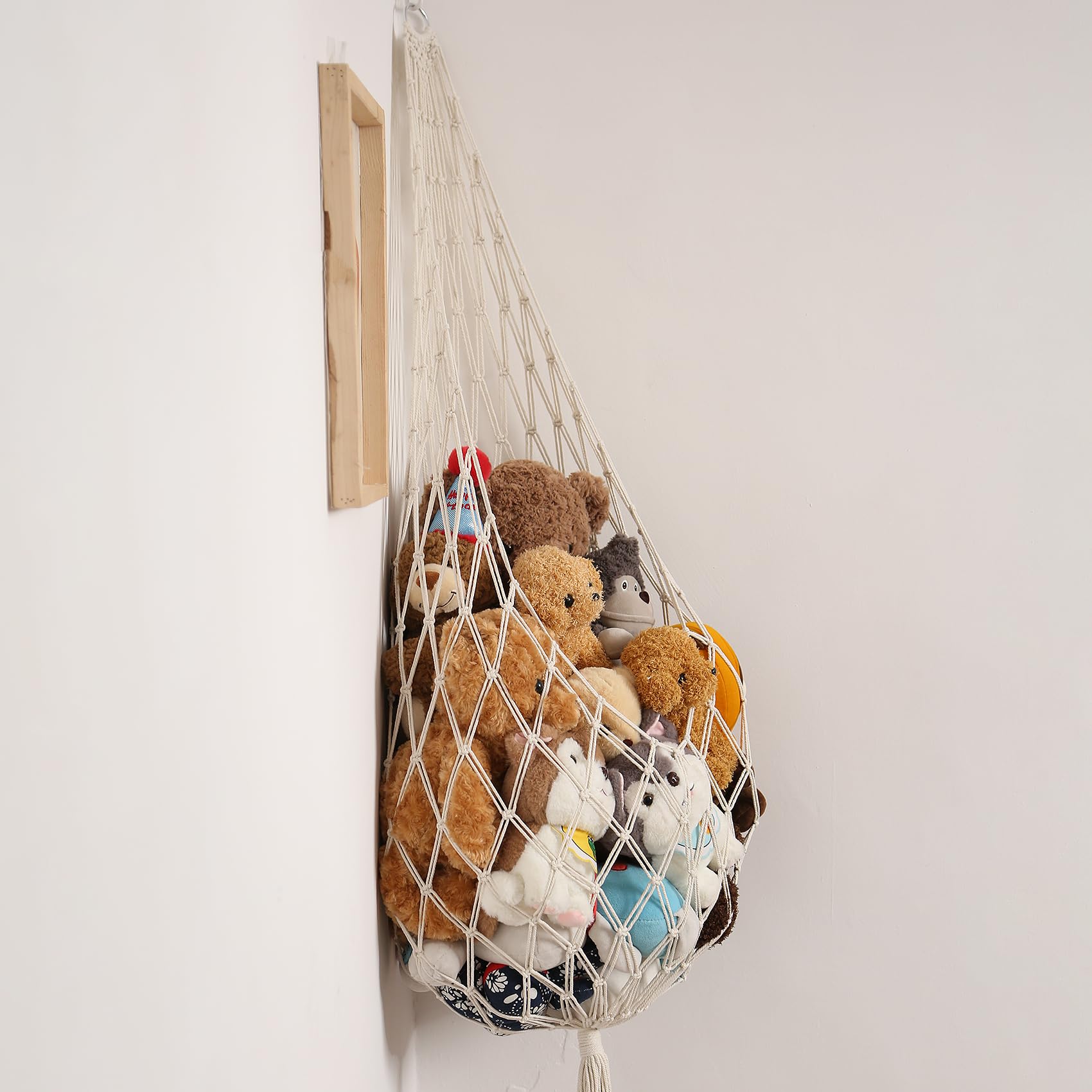 Macrame Toy Hammock - Stuffed Animal Storage Organizer, Hanging Net for Plush Toys, Boho Nursery & Kids Bedroom Decor (Cream) - Perfect for Playroom Organization & Stuffy Display