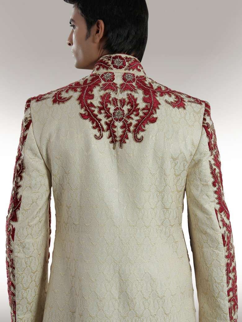 Stylish Cream Sherwani for Men - Elegant Designer Indian Wedding Outfit - Perfect for Groom, Festivals & Special Occasions