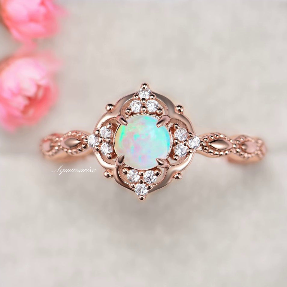 Claire Australian Opal Ring 14K Rose Gold Vermeil - Elegant Birthstone Jewelry for Women, Perfect for Gifts, Anniversaries & Special Occasions