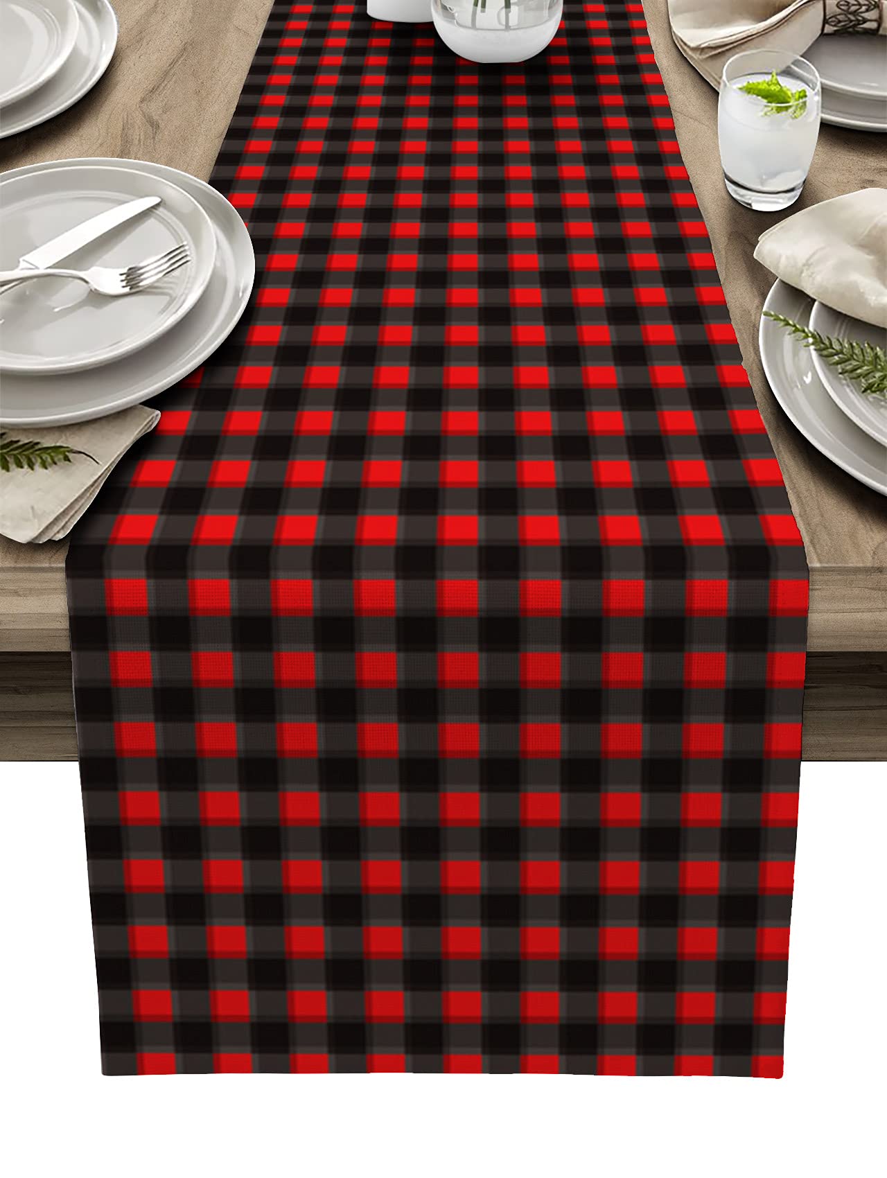 108 Inch Long Black and Red Plaid Table Runner for Kitchen Dining Party Decor - 13x108 Inches - Perfect for Holiday Gatherings, Wedding Receptions, and Home Decor