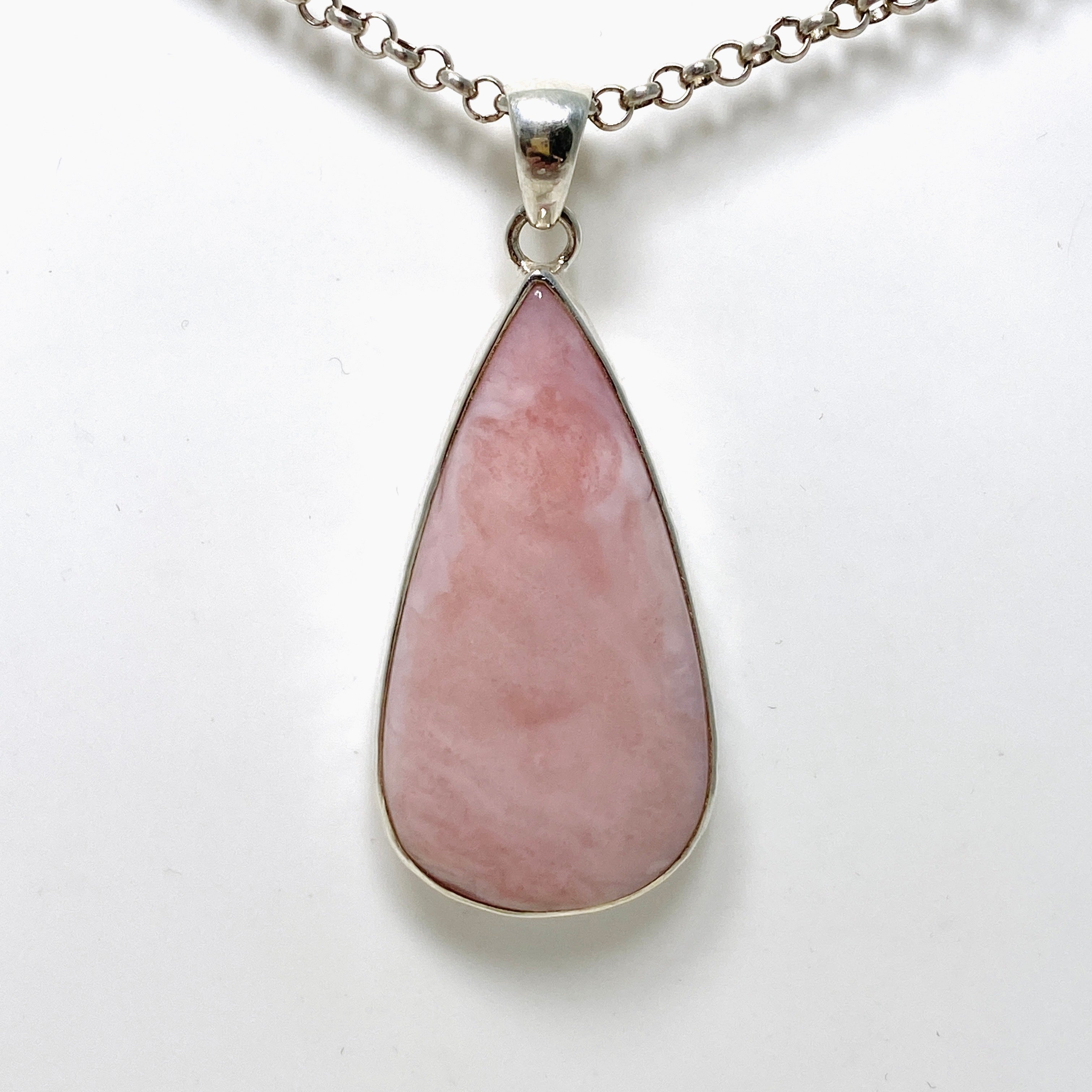 Natural Pink Opal Teardrop Cabochon Pendant Necklace - Handmade Hammered Sterling Silver Setting KPGJ4669 - Perfect for Boho Jewelry & Gift Giving