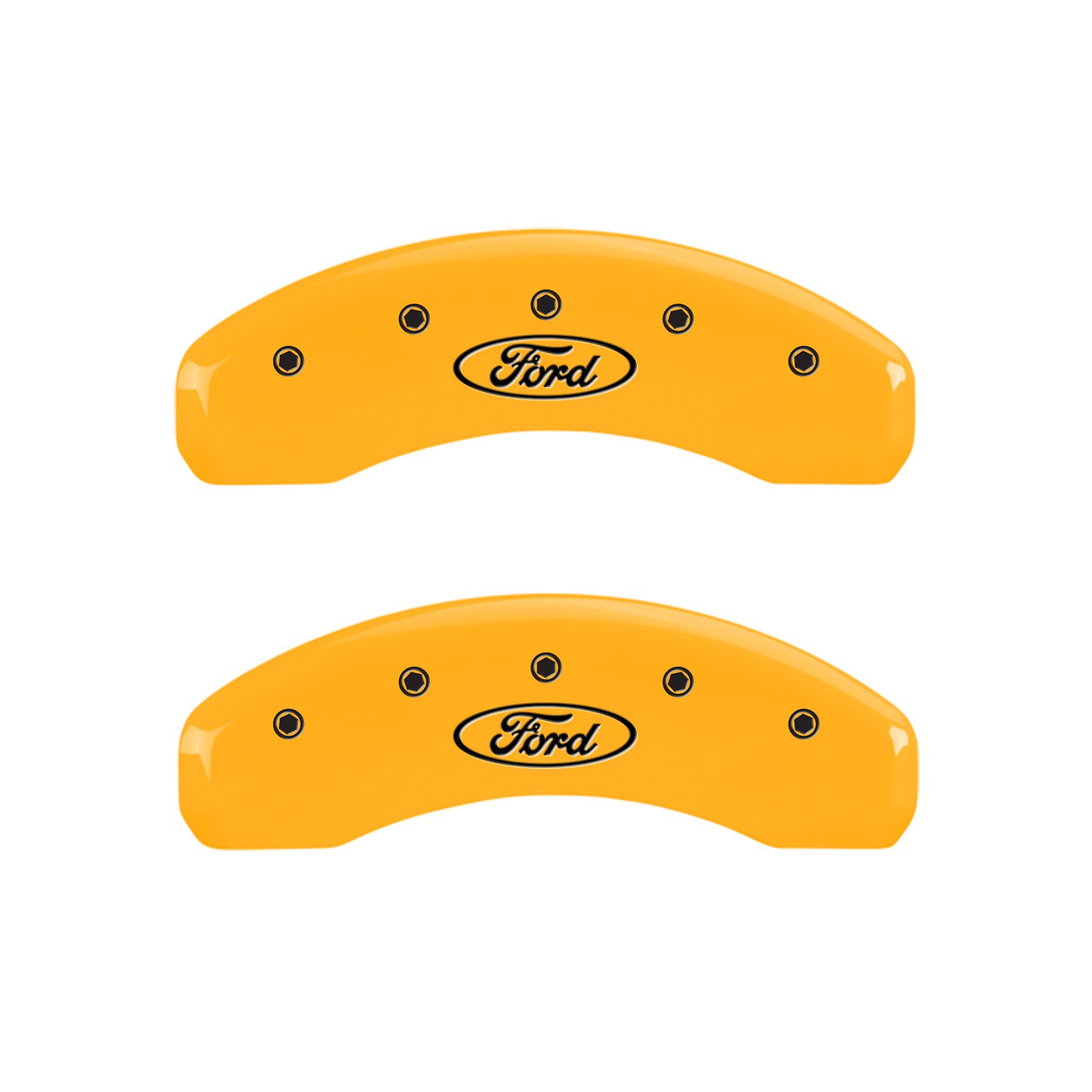MGP Caliper Covers 10239SFRDYL - Set of 4 Yellow Powder Coated Brake Caliper Covers with Engraved Oval Ford Logo (Front & Rear) - Perfect for Ford Vehicle Customization & Car Enthusiast Upgrades
