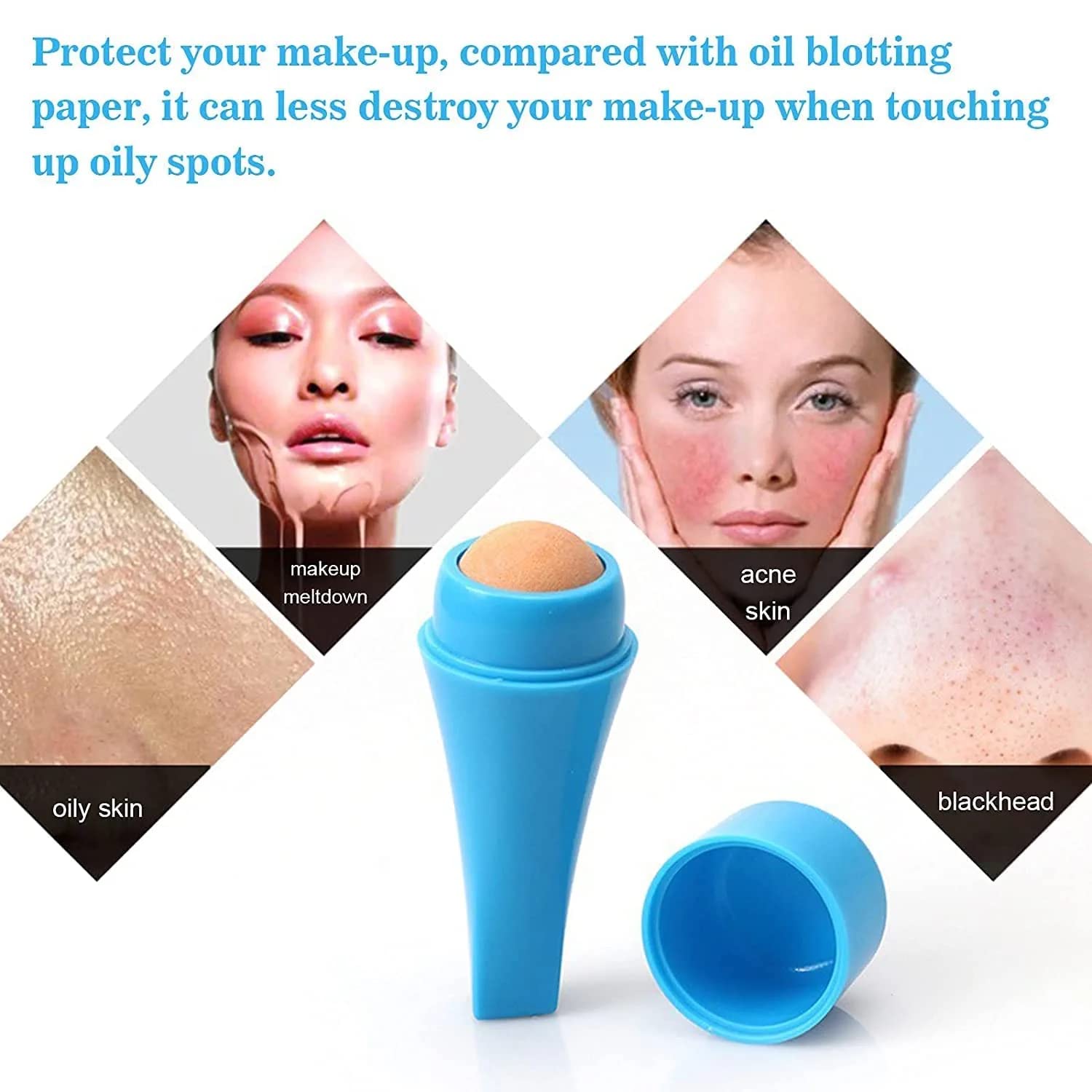 LOCANS Volcanic Stone Face Roller for Oily Skin - Reusable Oil Control & Absorbing Facial Skincare Tool with Makeup Sponge | Perfect for Daily Skincare Routine, Makeup Application & On-the-Go Touch Ups