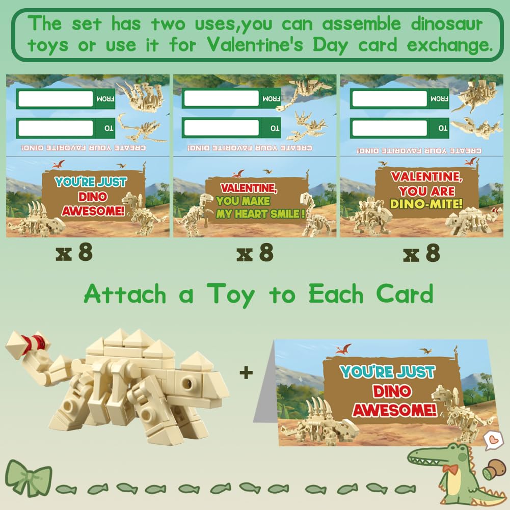 WODMAZ 24-Pack Dinosaur Building Blocks - STEM Toys for Kids, Easter Basket Stuffers, Valentines Party Favors, Birthday Gifts for Boys & Girls Ages 3-8 | Fun Educational Toys for Creative Play & Learning