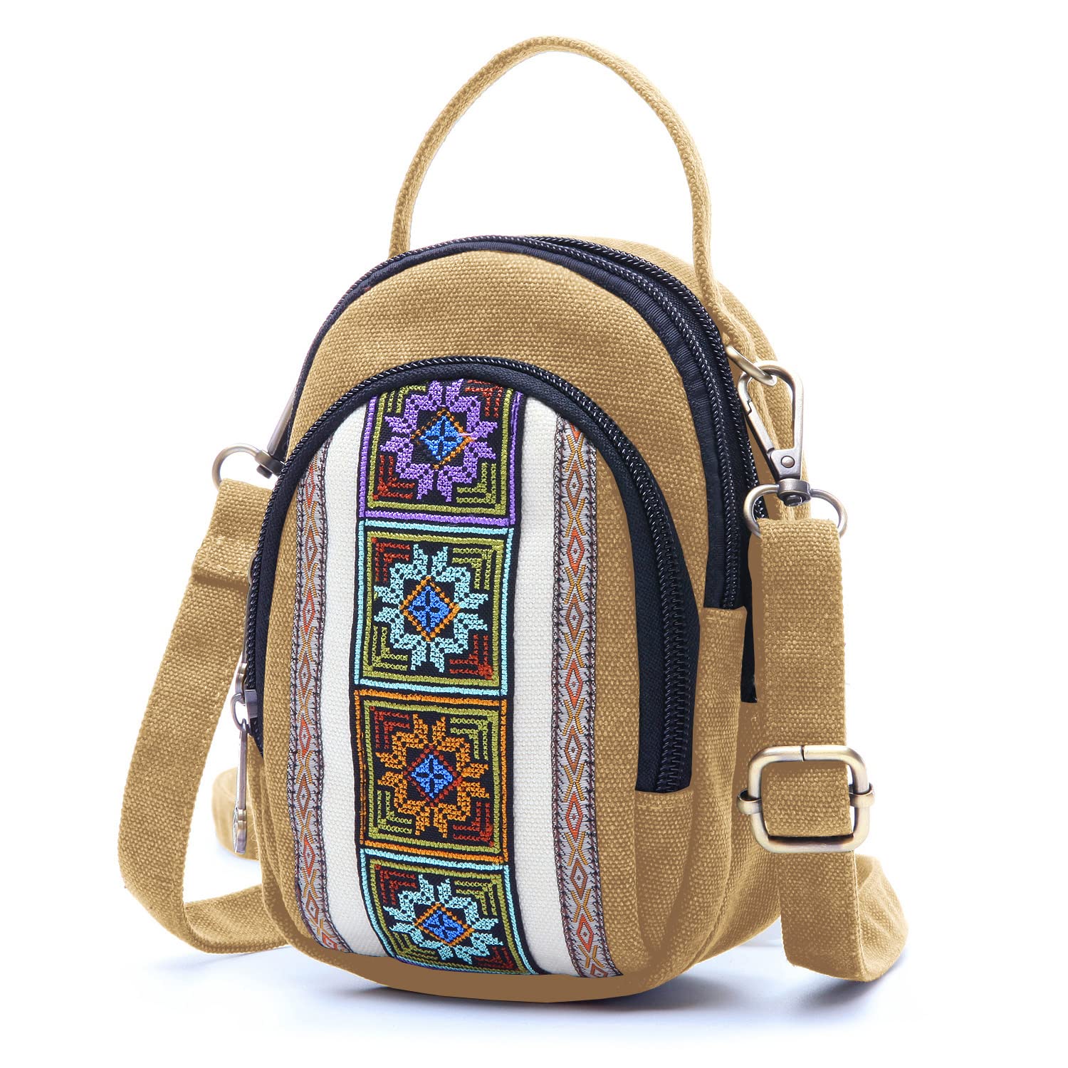 SILKAREA Embroidered Canvas Crossbody Bag for Women - Small Phone Purse with Shoulder Strap, Wallet & Pouch | Perfect for Travel, Shopping & Everyday Use