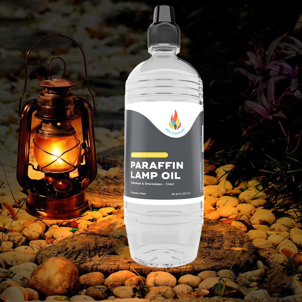 The Dreidel Company Premium Liquid Paraffin Lamp Oil - 1 Liter - Smokeless, Odorless, Ultra Clean Burning Fuel for Indoor & Outdoor Use - Clear - Ideal for Oil Lamps, Lanterns, Fireplaces & Emergency Lighting