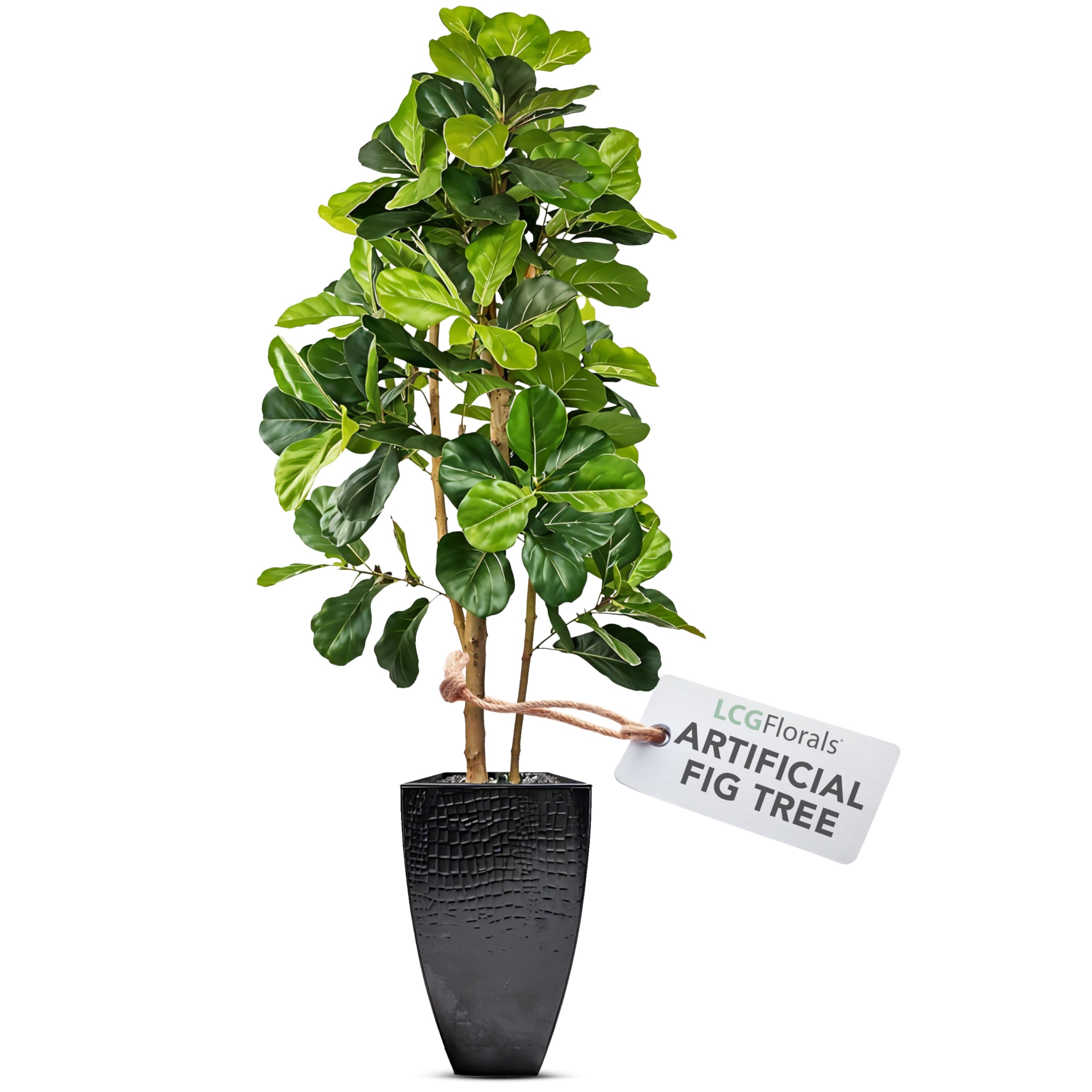 6FT Artificial Fiddle Leaf Fig Tree with Real-Wood Trunk & Black Metal Pot - Indoor Outdoor Faux Plant for Home, Office Decor - Perfect for Living Rooms, Bedrooms, Patios & Balconies (6 Feet Tall, Black Planter) - Adds Tropical Vibes to Any Space