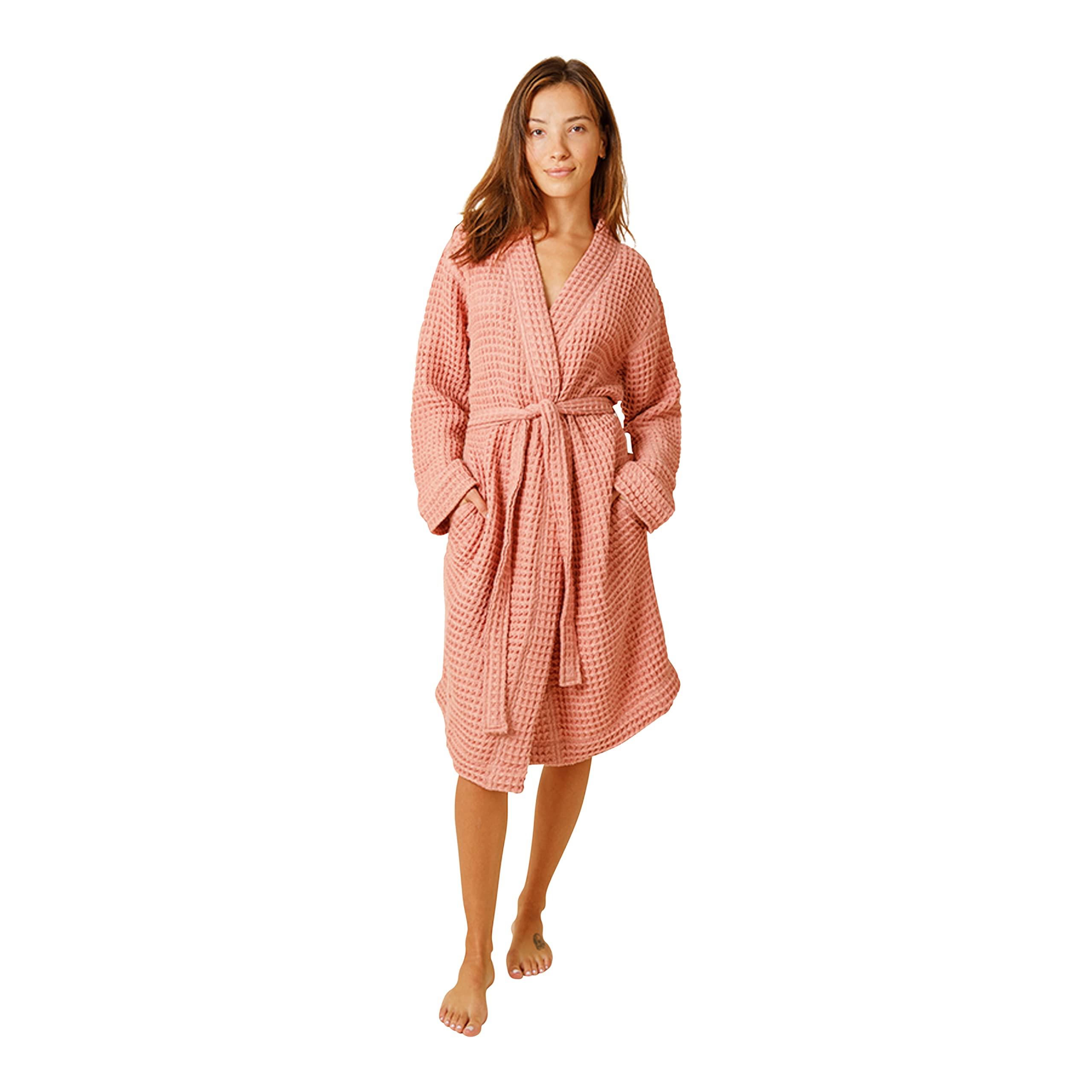 Happy Place Women's Waffle Robe - Lightweight Organic Cotton Bathrobe for Women & Men | Eco-Friendly Unisex Loungewear for Spa, Yoga & Relaxation at Home