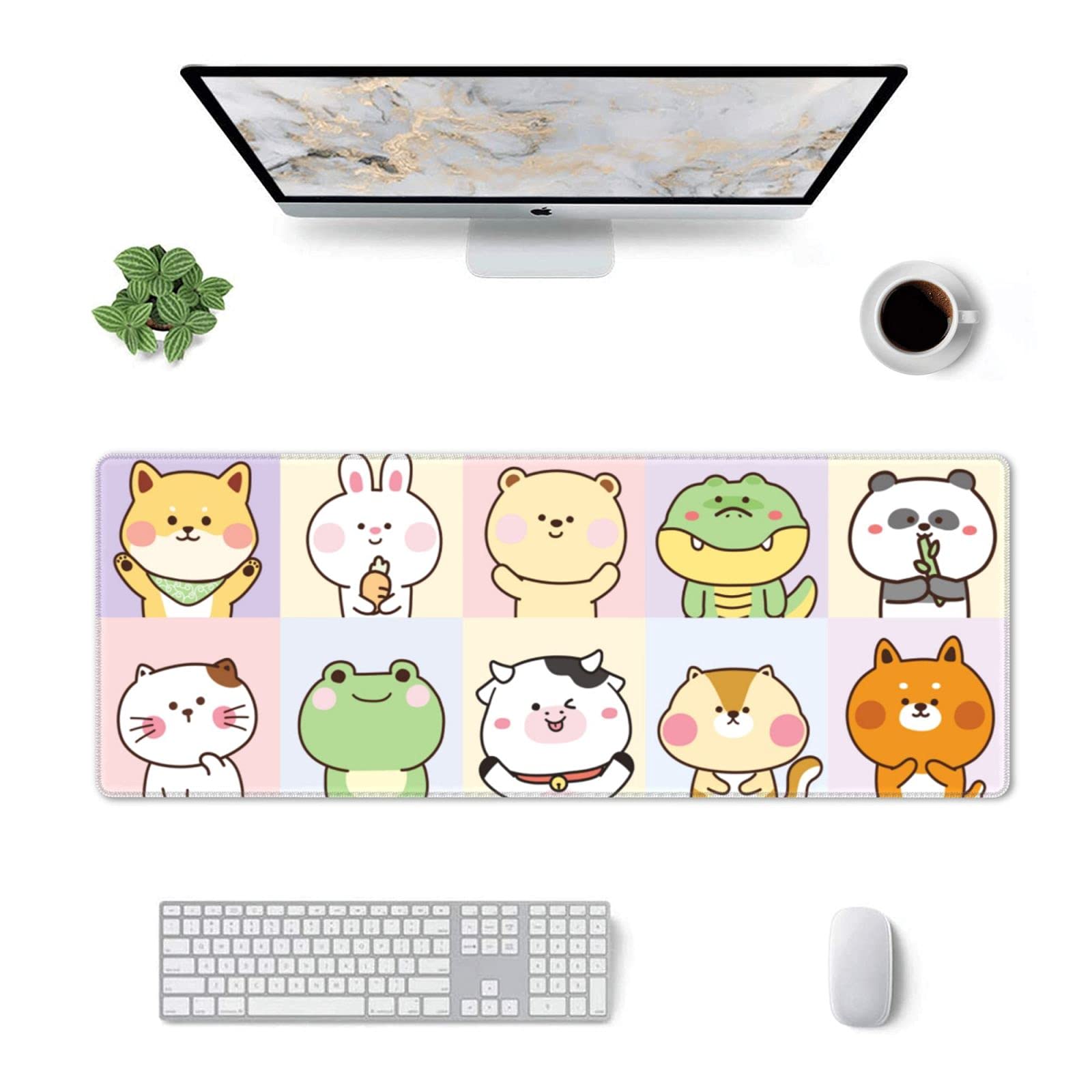 Cute Kawaii Animals Gaming Mouse Pad - Extra Large Extended Desk Mat for PC, Laptop & Office - Non-Slip Rubber Base - Perfect for Gaming Setup & Home Office Decor