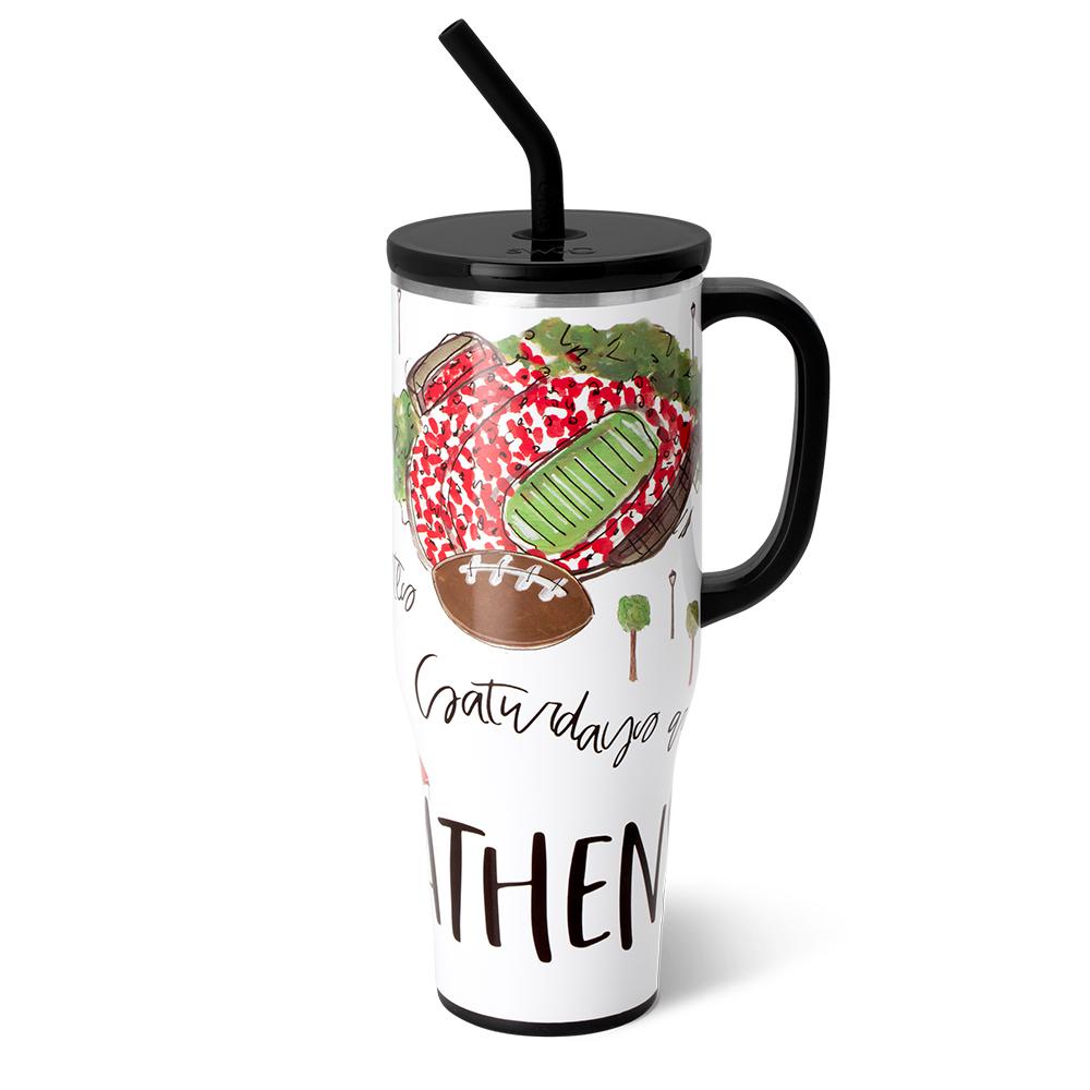 Saturdays in Athens Mega Mug 40oz - Large Insulated Tumbler with Lid and Straw - Perfect for Coffee, Tea, and Cold Drinks at Home, Office, or Travel