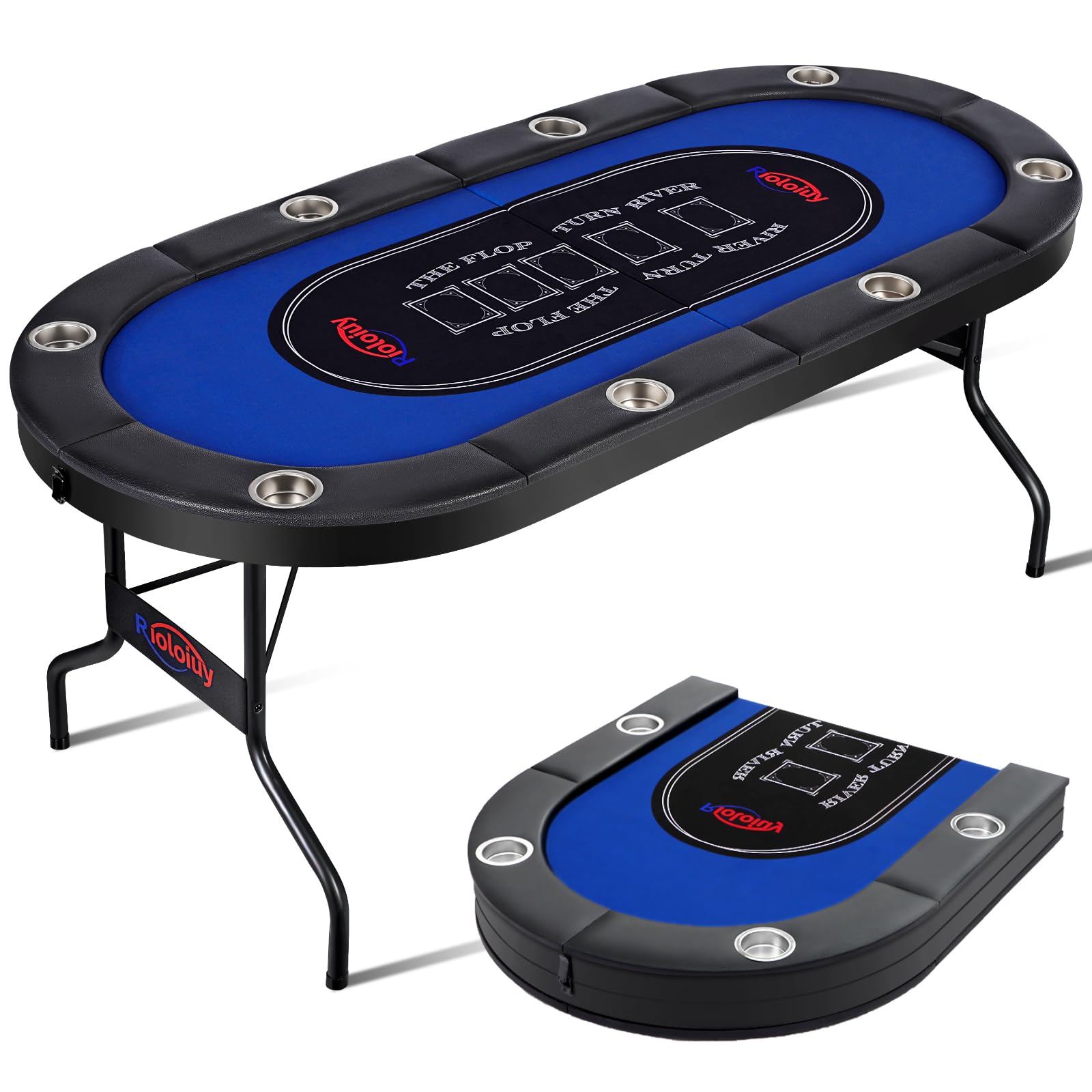 8 Player Foldable Poker Table - Texas Hold'em Casino Table with Padded Rails & Cup Holders | 71 Inch Portable Folding Game Table for Home, Game Room, Parties & Casino Nights | Perfect for Poker Nights, Family Gatherings & Casino-Themed Events