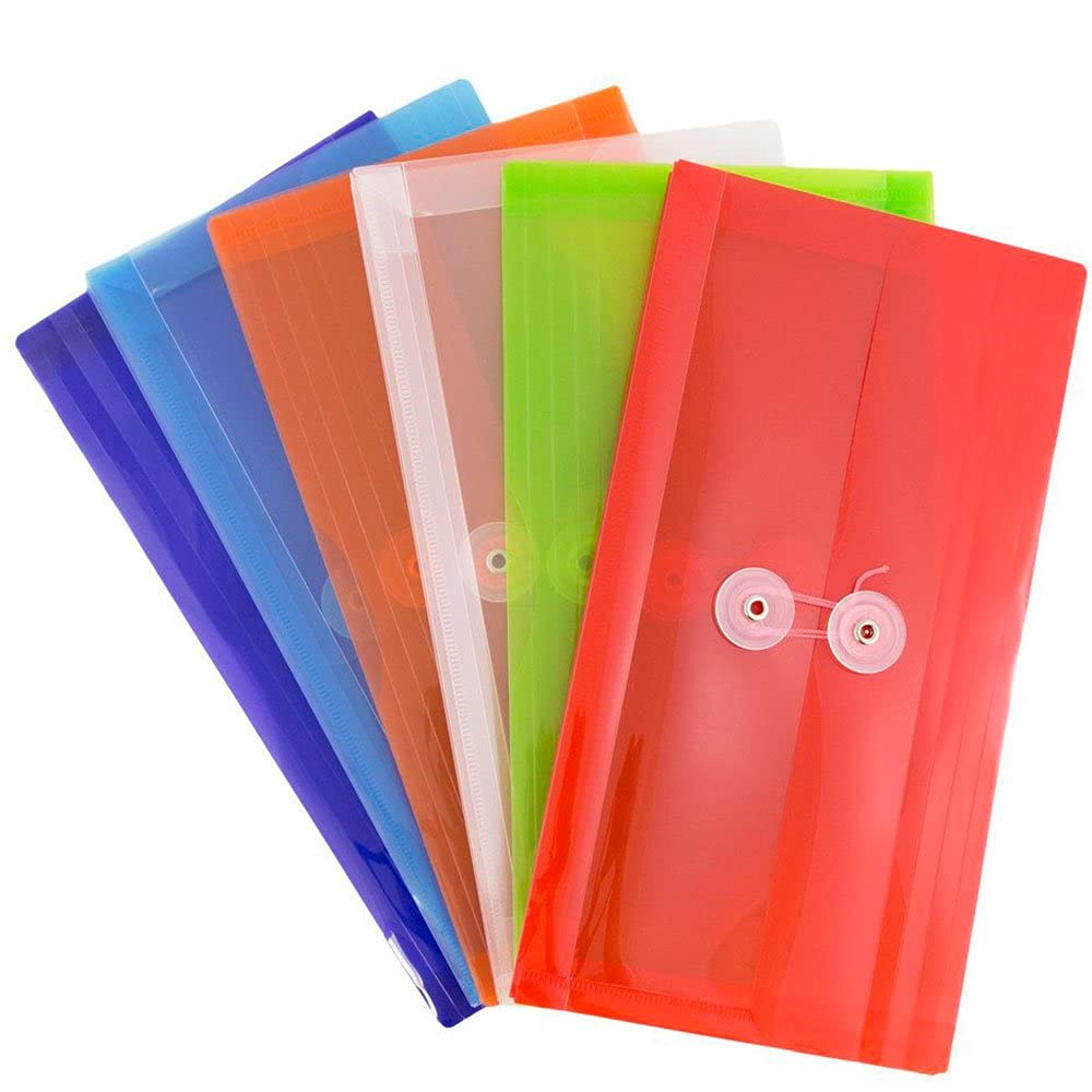 JAM PAPER #10 Plastic Envelopes with Button Closure - 5 1/4x10 - 6 Pack - for Business Documents & Booklets
