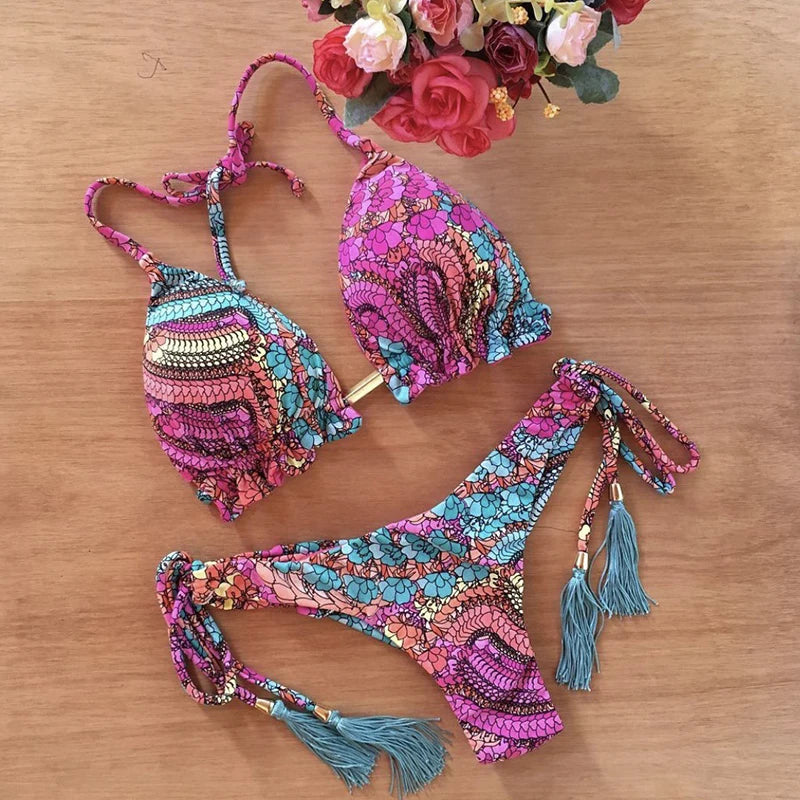 2024 New Women's Micro Bikini Set - 16 Color Options, Push Up Halter Brazilian Thong Swimwear for Summer Beach Vacation | Perfect for Pool Party, Tropical Getaway & Sunbathing