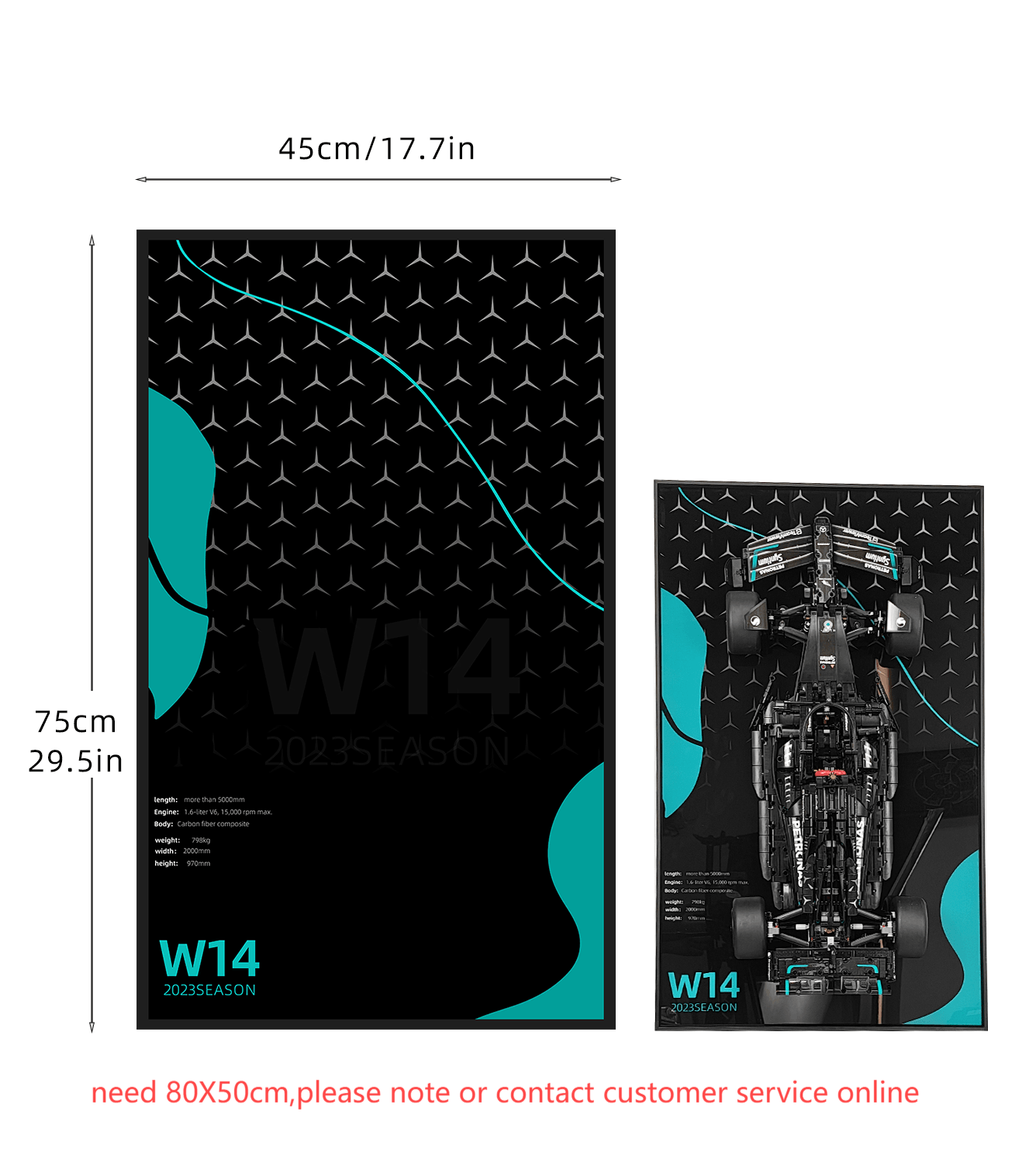 Lego Mercedes AMG F1 W14 E (42171) Display Wall Mount Frame - Premium Car Model Stand for Lego Technic Sets - Perfect for Home Office Decor, Toy Car Collection Display & Gift for F1 Fans