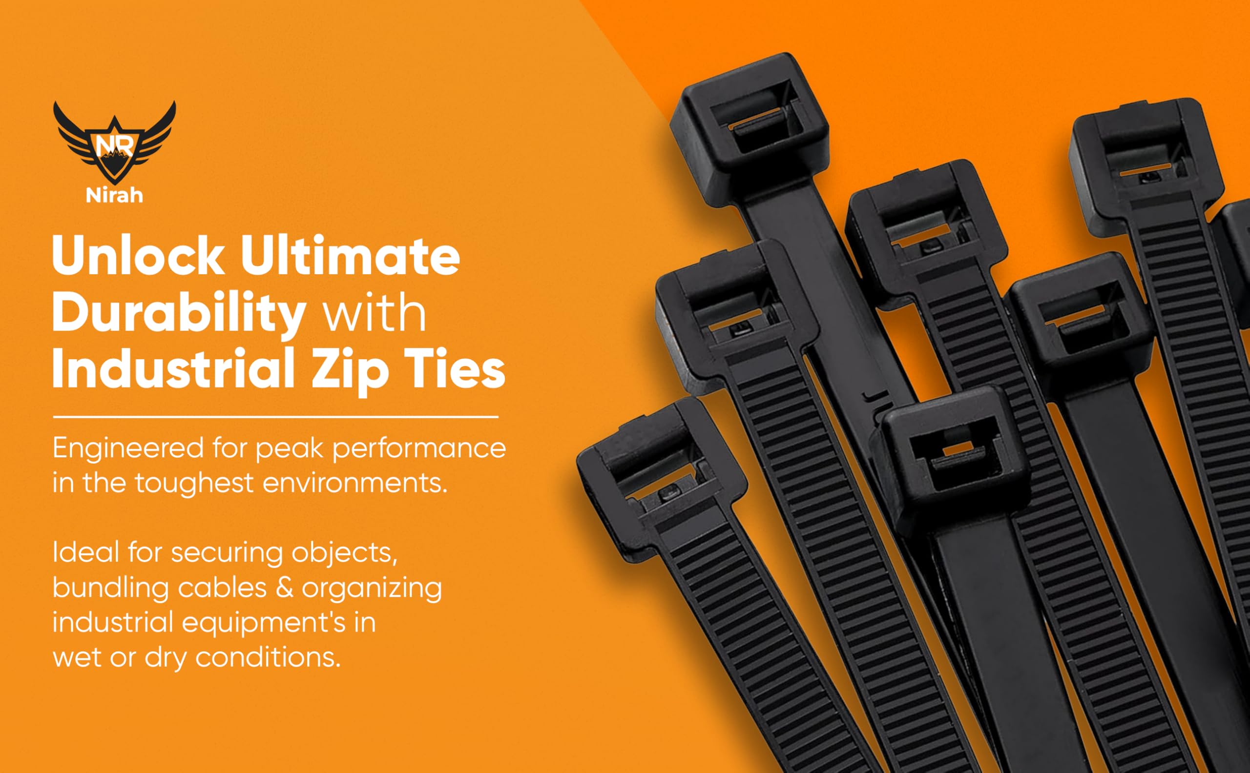 100-Pack 12-Inch Heavy Duty Black Zip Ties - 50lbs Tensile Strength, UV Resistant Cable Ties with Resealable Storage Bag for Indoor & Outdoor Use - Perfect for Organizing Cables, Securing Plants, and DIY Projects - by Nirah