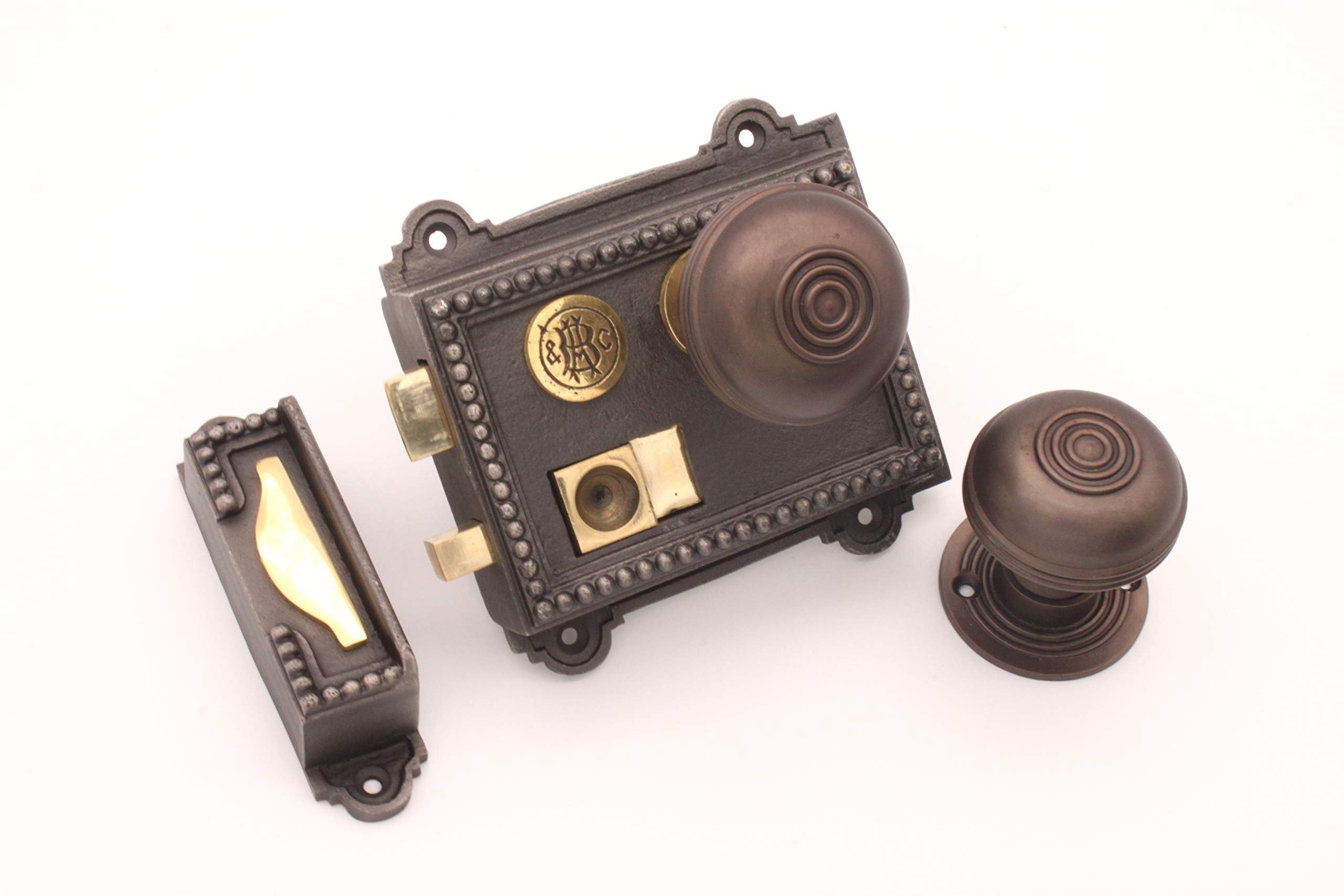 Bronze Rim Latch & Door Knob Set for Bathroom & Bedroom Security