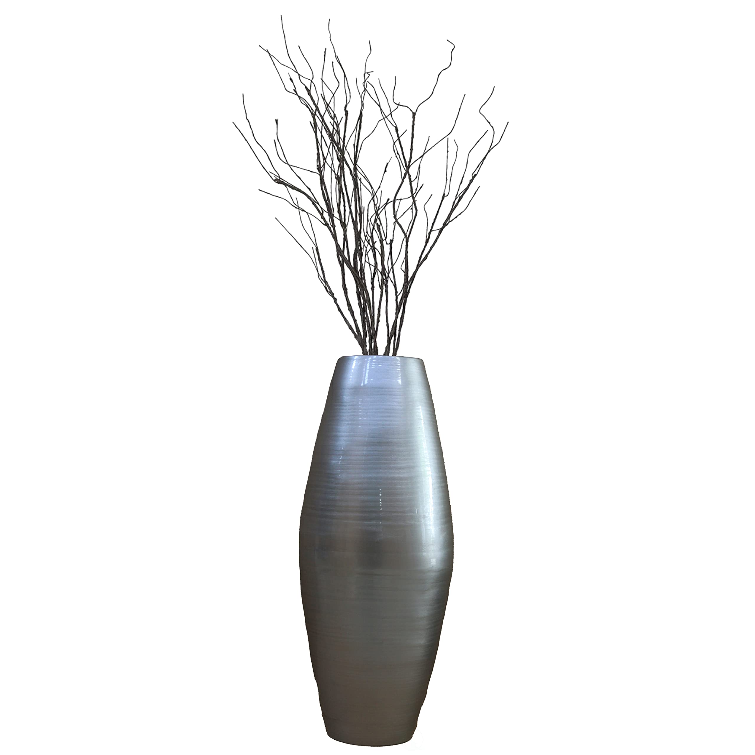Handcrafted 27 Inch Tall Bamboo Cylinder Floor Vase - Silver Modern Decorative Vase for Living Room, Dining Room & Entryway - Elegant Home Decor Centerpiece | Perfect for Farmhouse, Boho & Contemporary Interior Design Styles