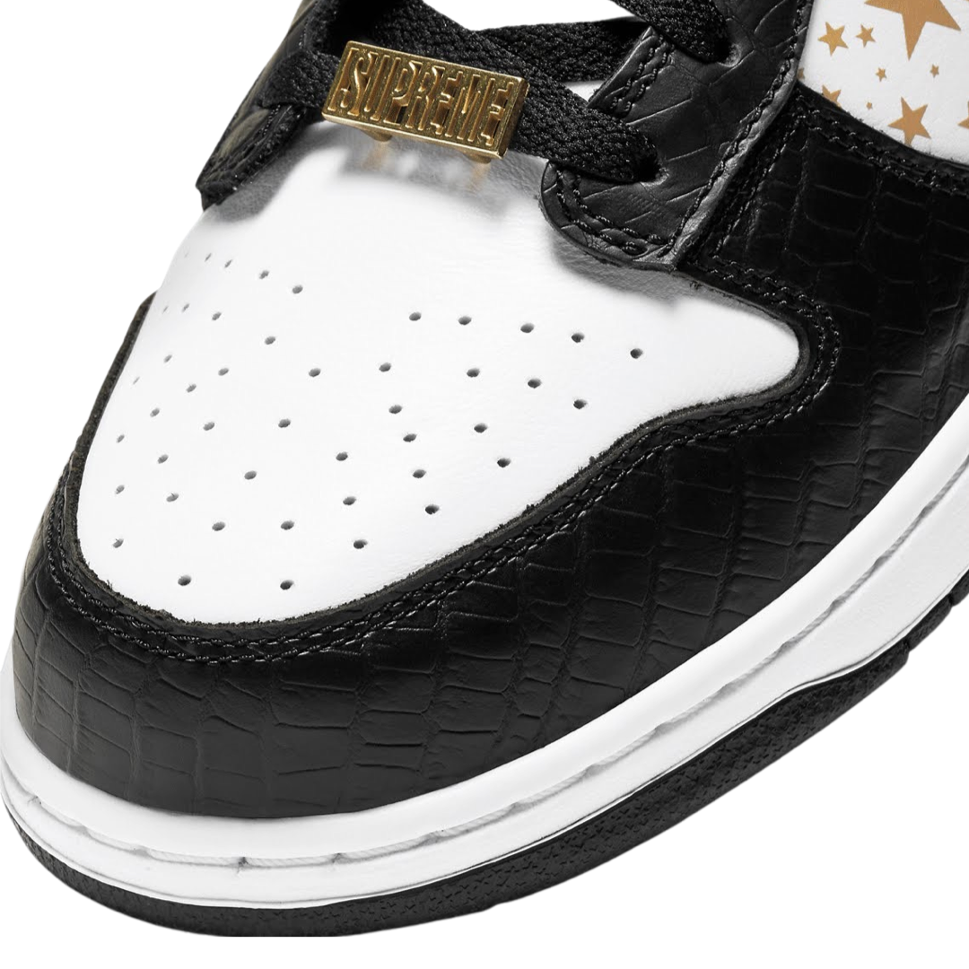 Nike SB Dunk Low Supreme Stars White Black Metallic Gold Sneakers (2021) - Men's Skateboarding Shoes for Streetwear & Casual Fashion