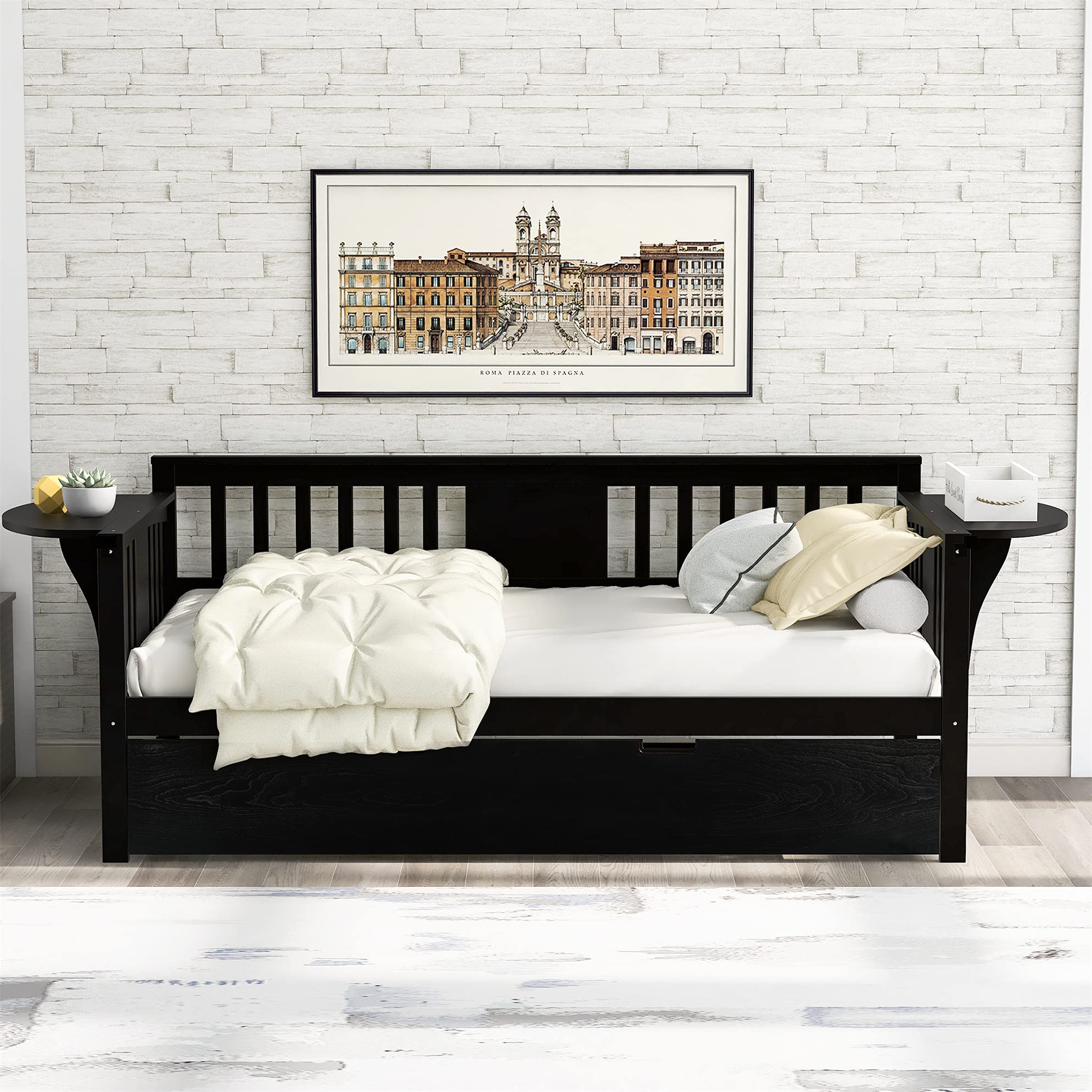 Harper & Bright Designs Twin Size Daybed with Trundle - Convertible Wooden Sofa Bed for Bedroom, Living Room & Guest Room - Sturdy Wood Platform Bed Frame for Kids, Teens & Sleepovers (Twin, Espresso) - Perfect for Small Spaces, Sleepovers & Multi-Functional Furniture Needs