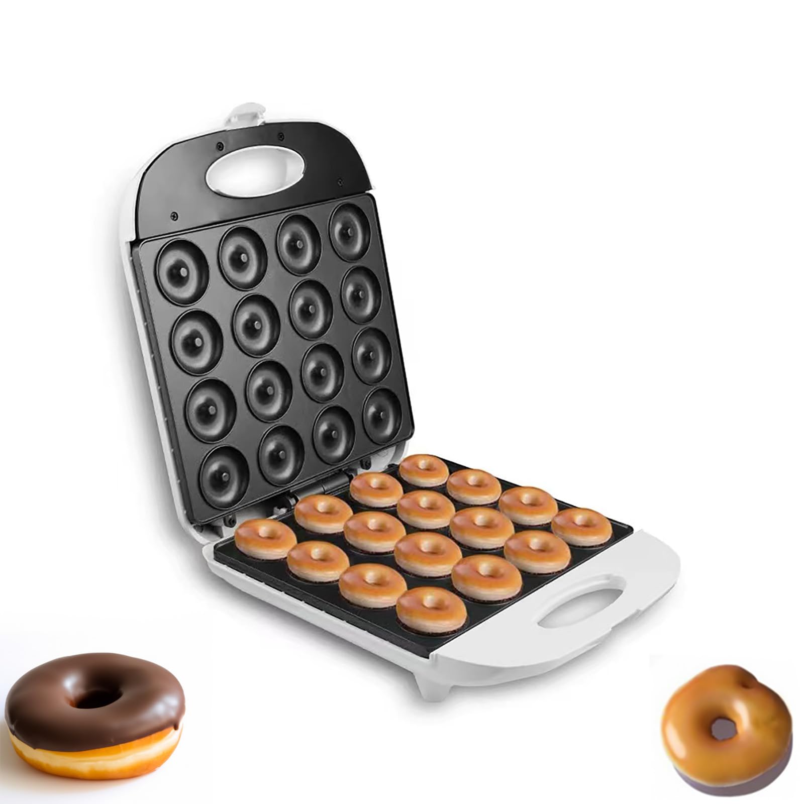 Mini Donut Maker Machine 1400W - 16 Donut Capacity, Dual-Sided Heating, Non-Stick Coating - Perfect for Home Baking, Family Gatherings & Dessert Shops (White) | Make Fresh Donuts for Parties, Breakfast & Snacks