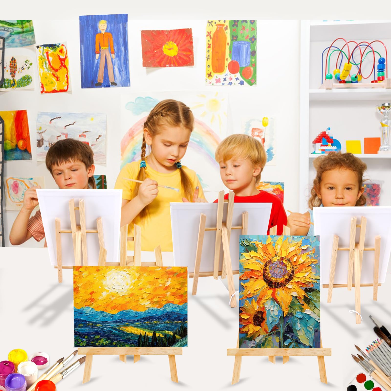 240-Piece Professional Painting Kit with 20 Wooden Easels, 200 Nylon Brushes & 20 Palettes - Complete Art Supplies for Kids & Adults - Perfect for Painting Parties, Art Classes & DIY Home Decor Projects