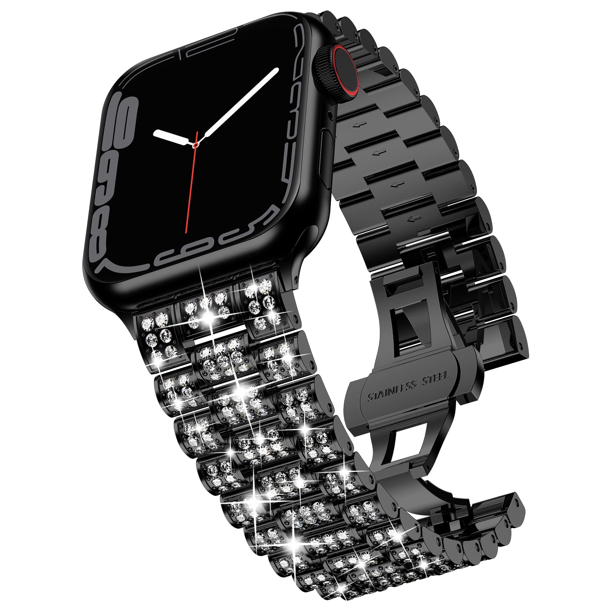 Sparkling Diamond Metal Apple Watch Band for Women - Compatible with Series 10/9/8/7/6/SE/5 & All Models (38mm-49mm) | Elegant Bling Accessory for Parties, Weddings & Special Occasions