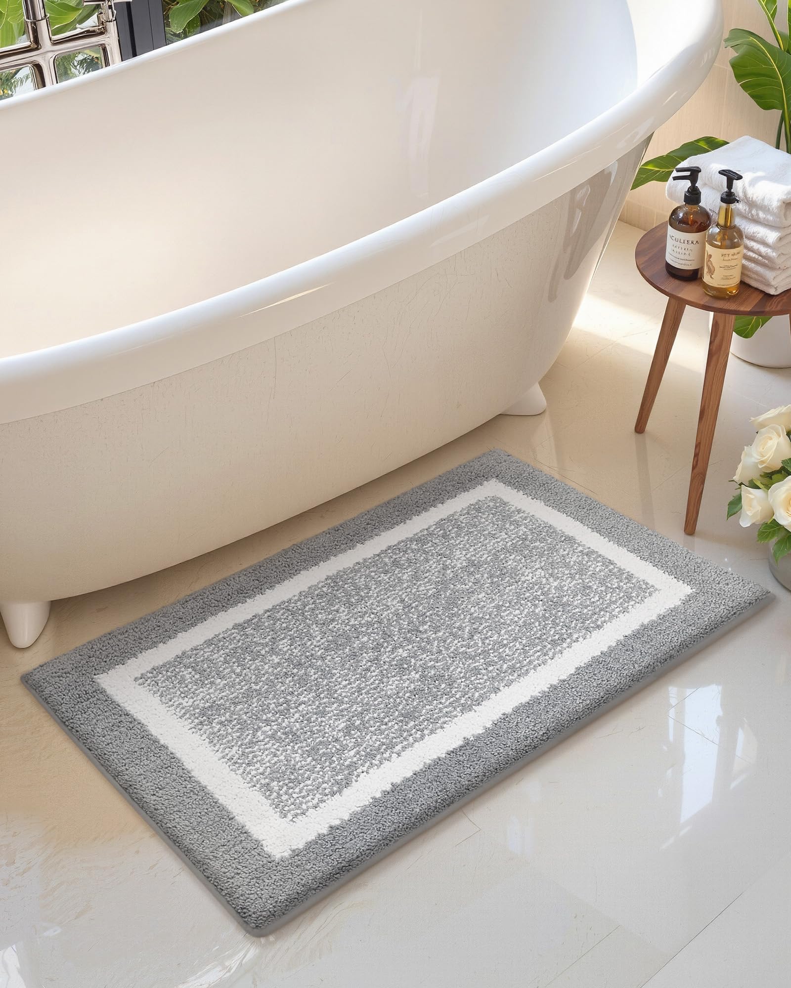 Non-Slip Gray Bath Mat 20x29 Inches - Ultra Absorbent Microfiber Bathroom Rug, Soft & Washable Shower Mat for Bathroom Floor - Perfect for Bath, Shower & Vanity Areas