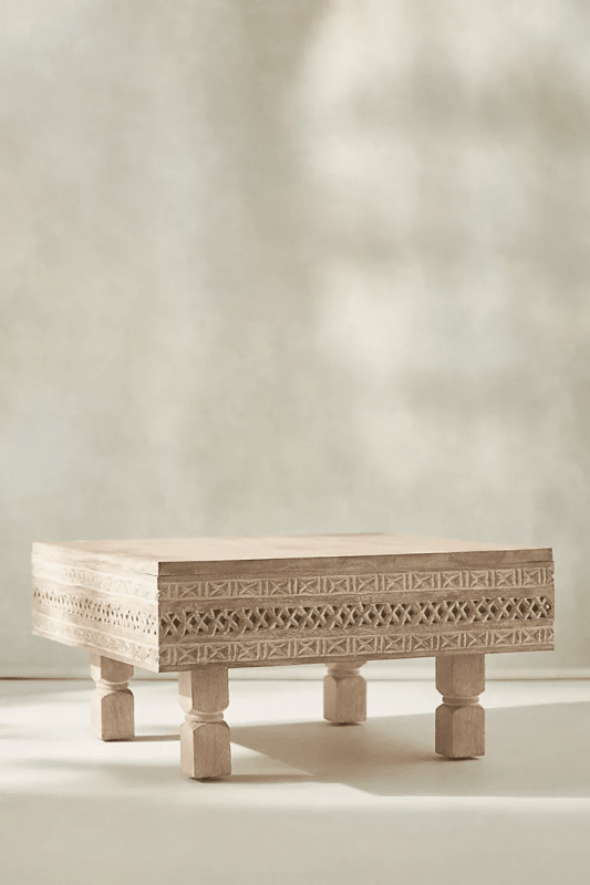 Hand Carved Wooden Bajot Coffee Table - Traditional Craftsmanship for Living Room, Lounge & Office Decor
