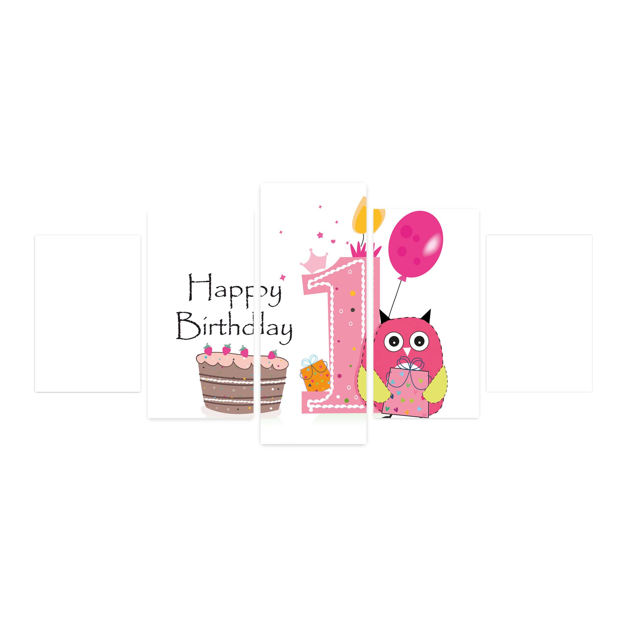 Ambesonne 1st Birthday Party Decor - 5 Panel Acrylic Glass Wall Art with Cartoon Owl & Cake Design (60