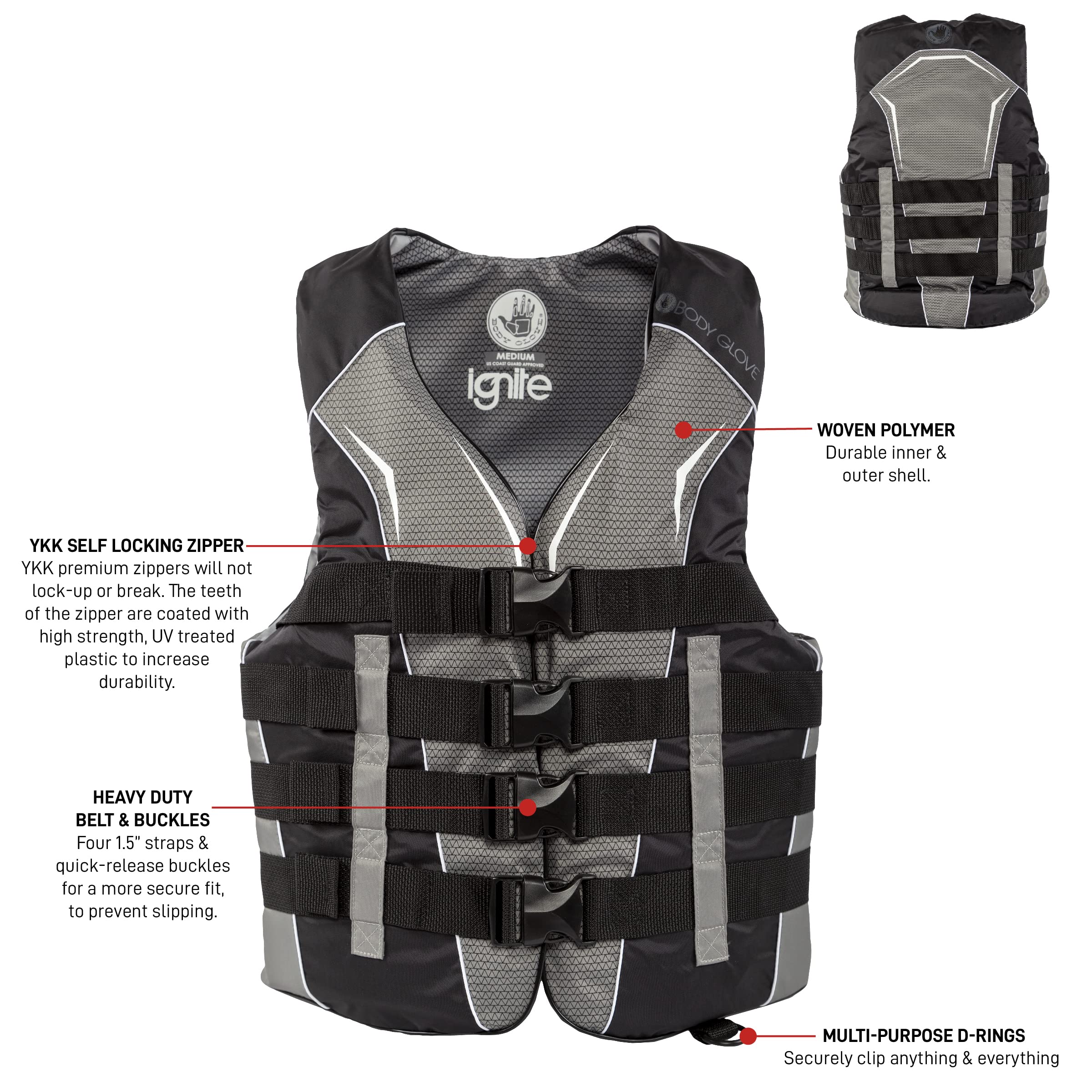 Body Glove Ignite USCGA Approved Life Vest - Comfortable & Durable Personal Flotation Device for Boating, Kayaking & Water Sports