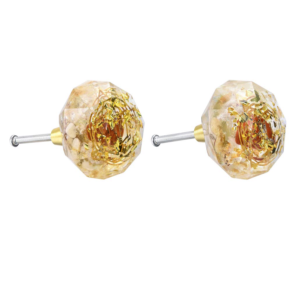 2-Pack Resin Crystal Cabinet Knobs with Natural Quartz Stone - Decorative Drawer Pulls for Kitchen, Cupboard, Dresser, Closet & Wardrobe - Elegant Home Upgrade for DIY Furniture & Cabinet Makeover