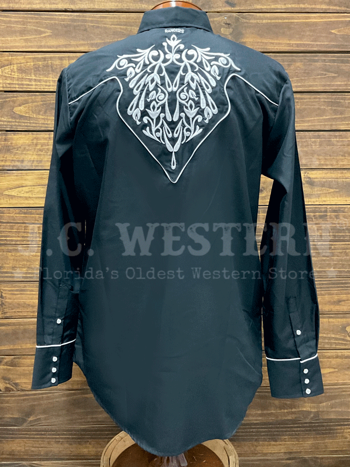 Men's Western Embroidered Shirt - Rangers 181CA01 Black Cowboy Style Shirt for Rodeo, Country Music Festivals & Casual Wear