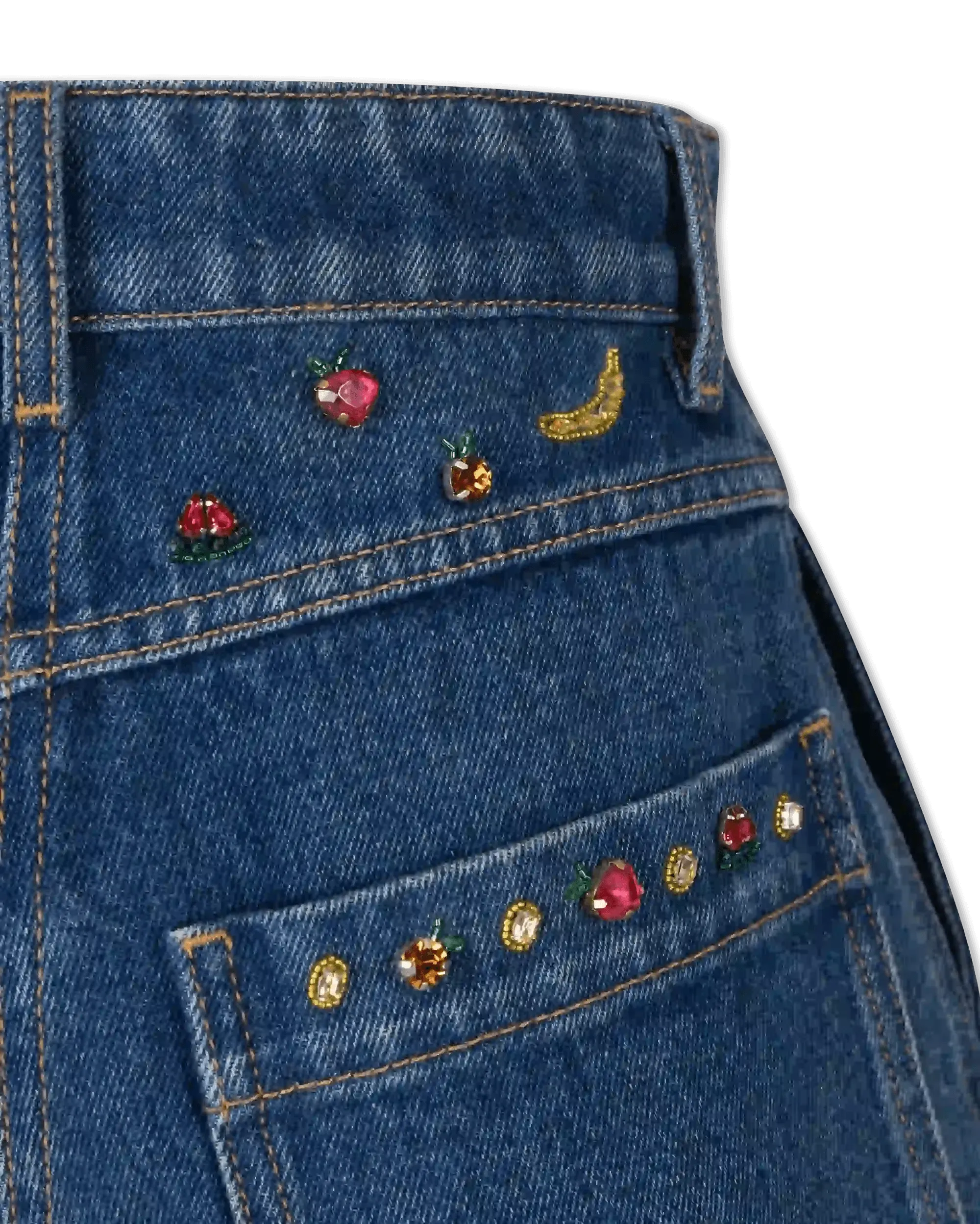 Stylish Fruit Embellished Denim Shorts for Women - Trendy Summer Fashion with Cute Fruit Prints - Perfect for Beach Outings, Music Festivals & Casual Streetwear