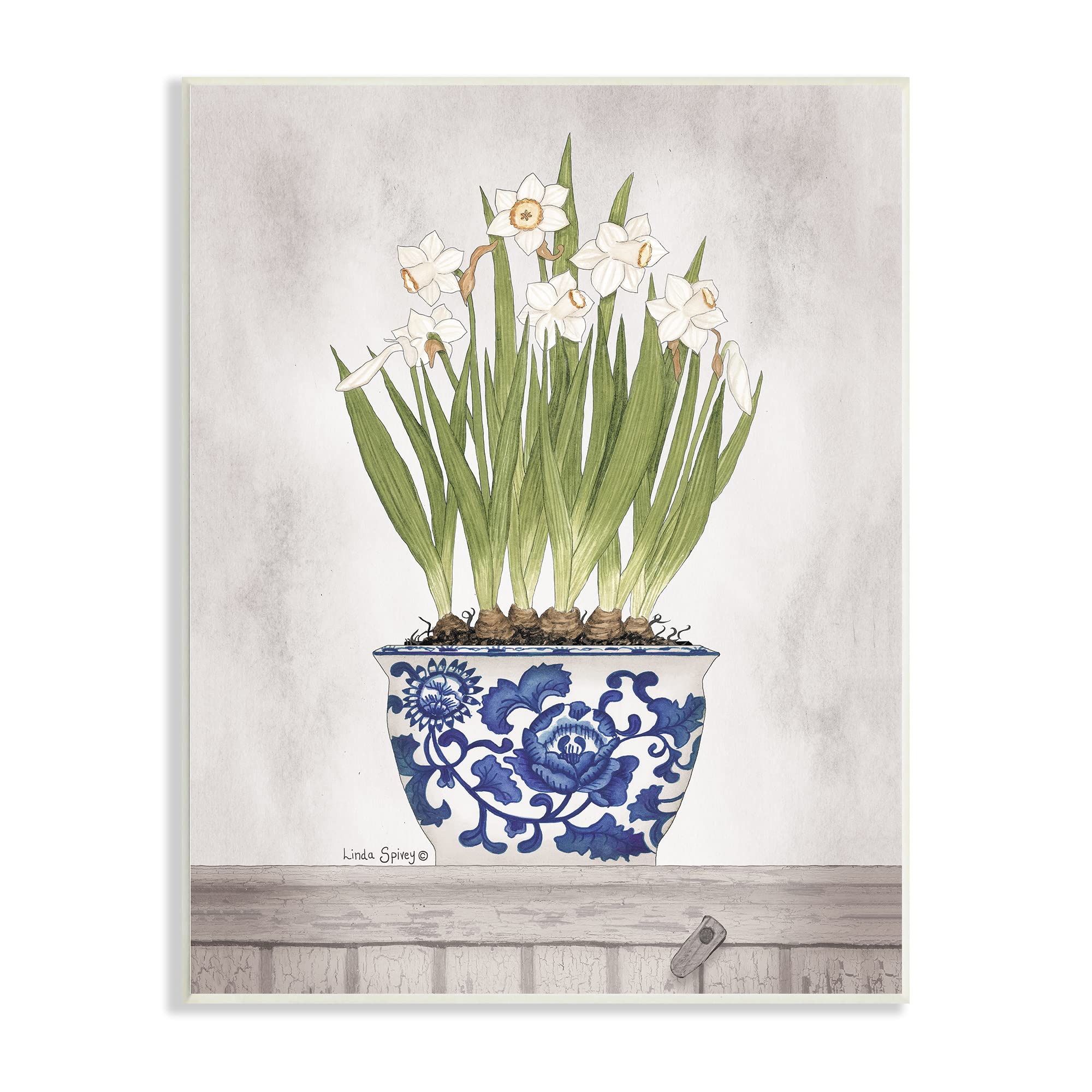Stupell Industries Traditional Daffodil Flowers Porcelain Bowl - Linda Spivey Design - Countryside Floral Decor for Dining, Kitchen & Home Decor