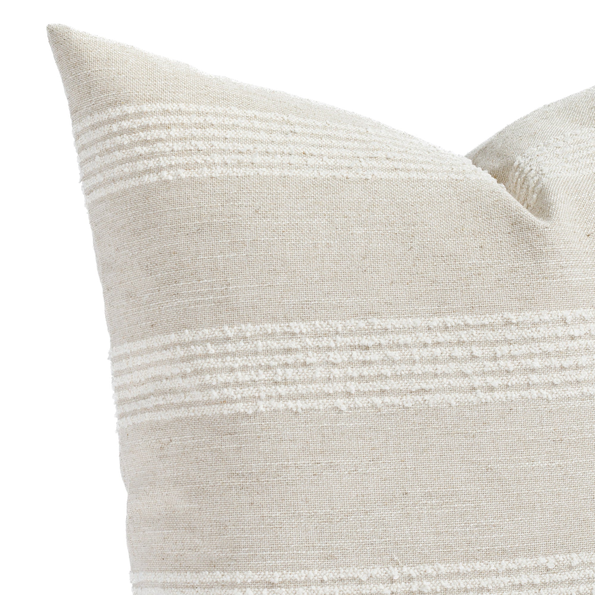 Finn Stripe 22x22 Decorative Throw Pillow Cover - Natural Linen Square Cushion for Sofa, Bed & Home Decor