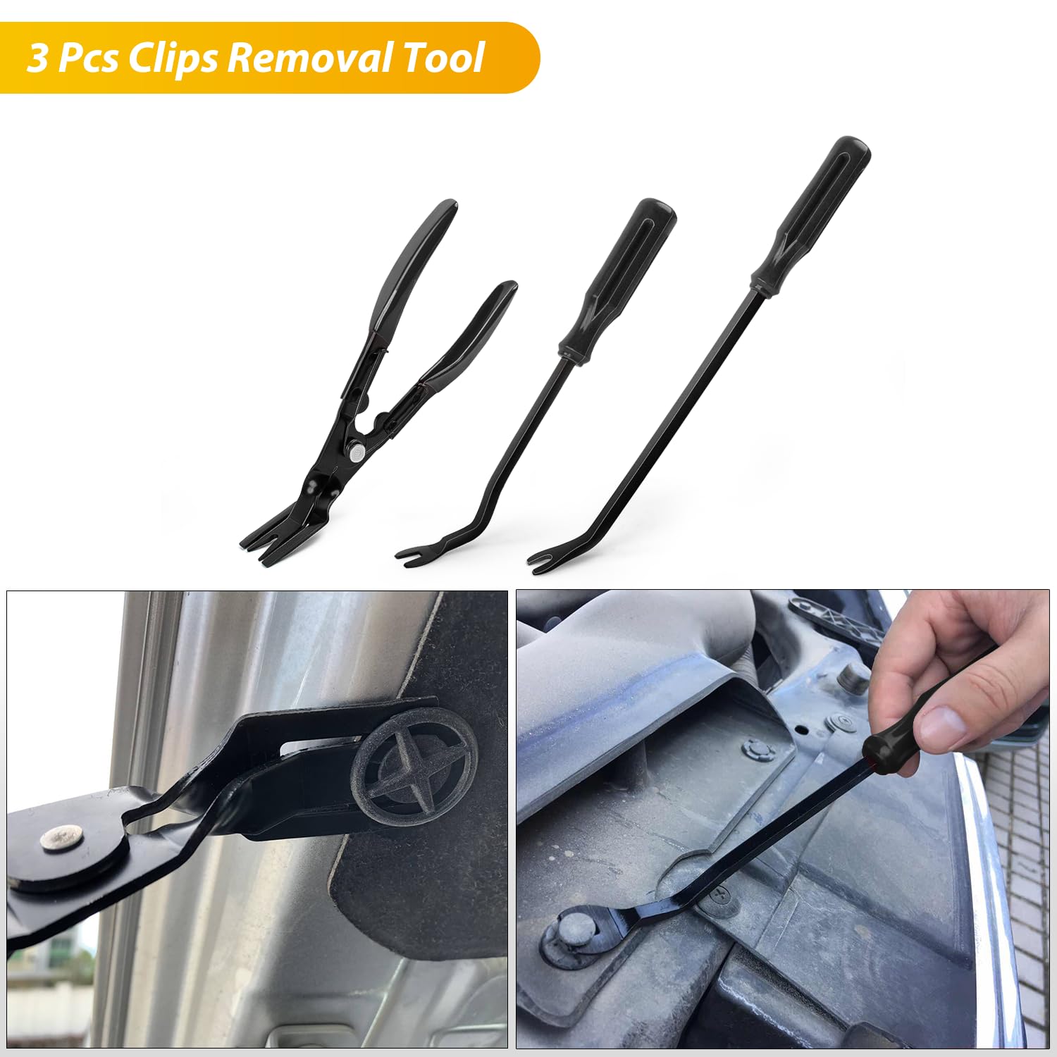 GOOACC 102Pcs Auto Trim Removal Tool Kit - Nylon Bumper Retainer Clip Set, Push Pin Fastener & Terminal Remover with Round Handle for Car Radio/Dashboard Panel (Black) | Perfect for Car Interior Repair & DIY Auto Detailing