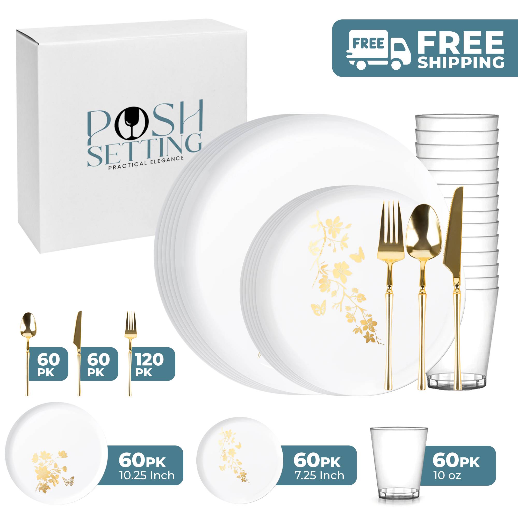 White and Gold Plastic Party Bundle - Elegant Garden Edging for Outdoor Decorations | Perfect for Weddings, Birthday Parties, and Garden Events