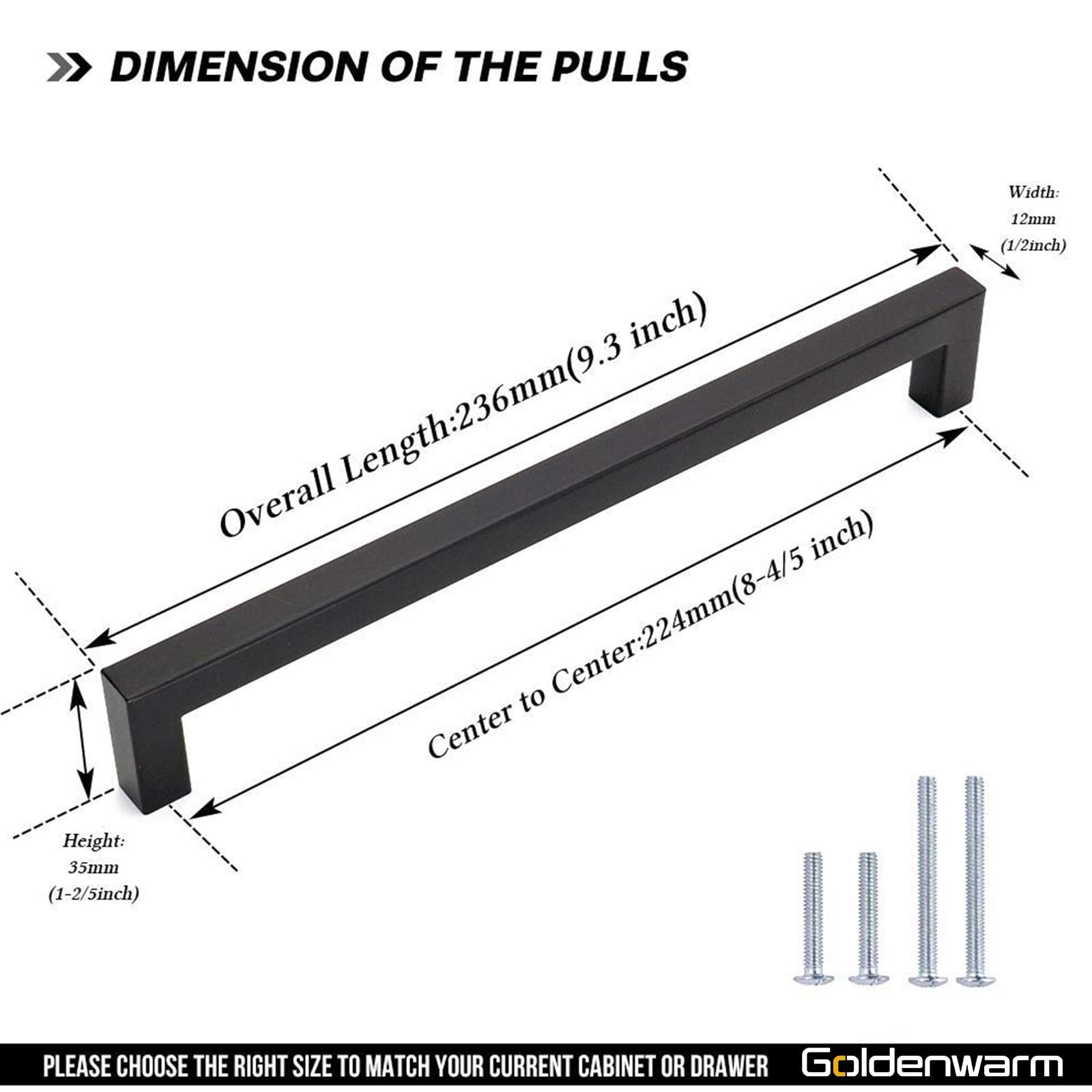 45 Pack Black Matte Cabinet Pulls - 8 4/5 Inch Hole Center, Modern Flat Square Bar Drawer Handles for Kitchen, Bathroom, Closet & Furniture (LSJ12BK224) | Durable Hardware for Cabinets, Doors & Drawers | Perfect for Home Renovation & DIY Projects