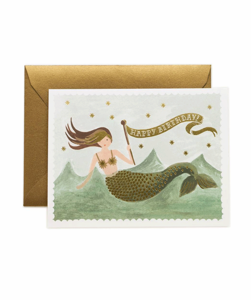 Vintage Mermaid Greeting Card by Rifle Paper Co - Perfect for Birthdays, Anniversaries & Special Occasions