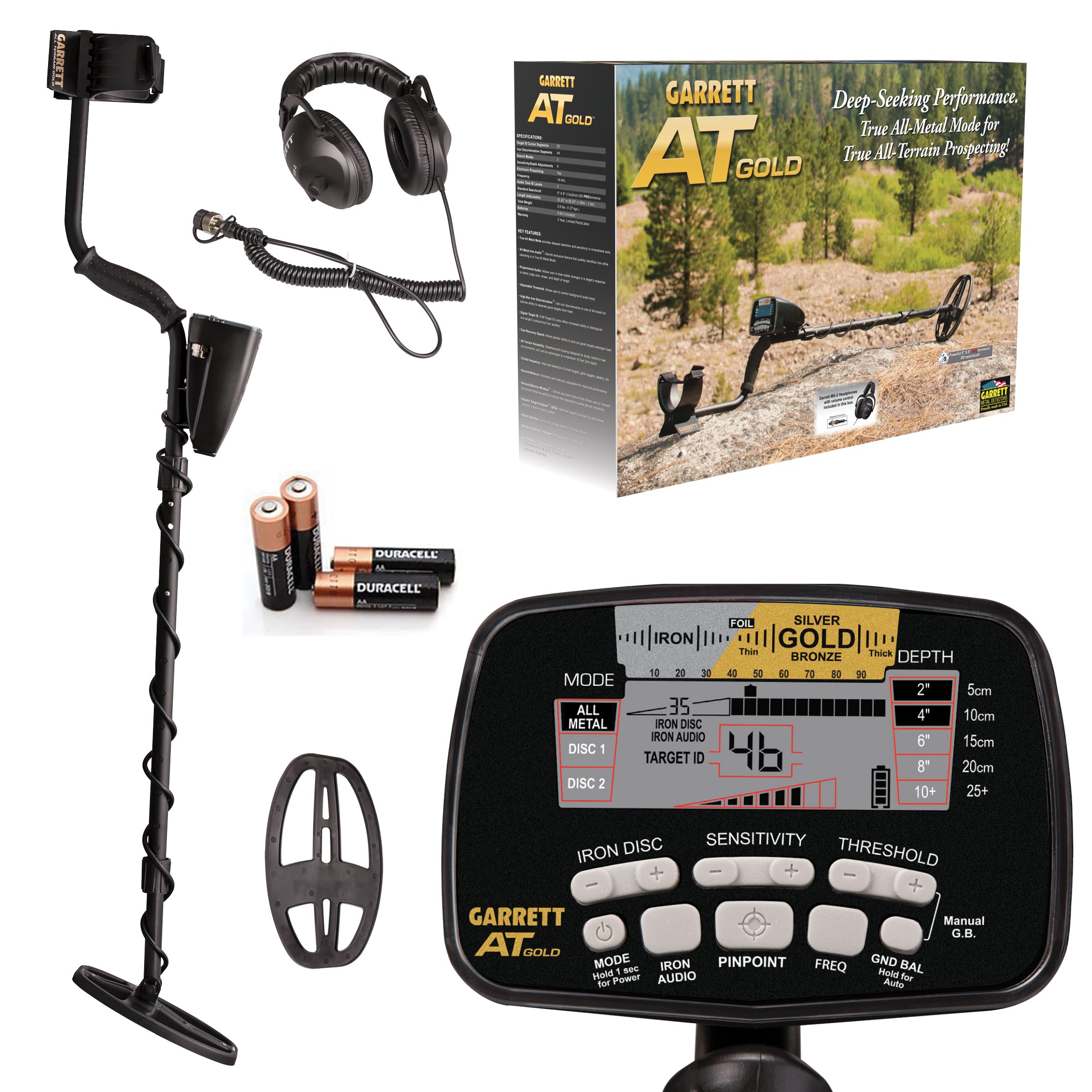 Garrett AT Gold Waterproof Metal Detector for Adults with Headphones - Gold & Iron Detection, Pinpoint Mode - Perfect for Beach Hunting, Coin Shooting & Treasure Hunting Adventures
