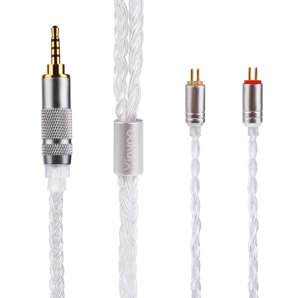 Yinyoo 16 Core Silver Plated Upgrade Cable for IEMs - 2.5mm/3.5mm/4.4mm Balanced & Unbalanced - Compatible with MMCX/2PIN/QDC Connectors - Perfect for Audiophiles, Musicians & Studio Monitoring