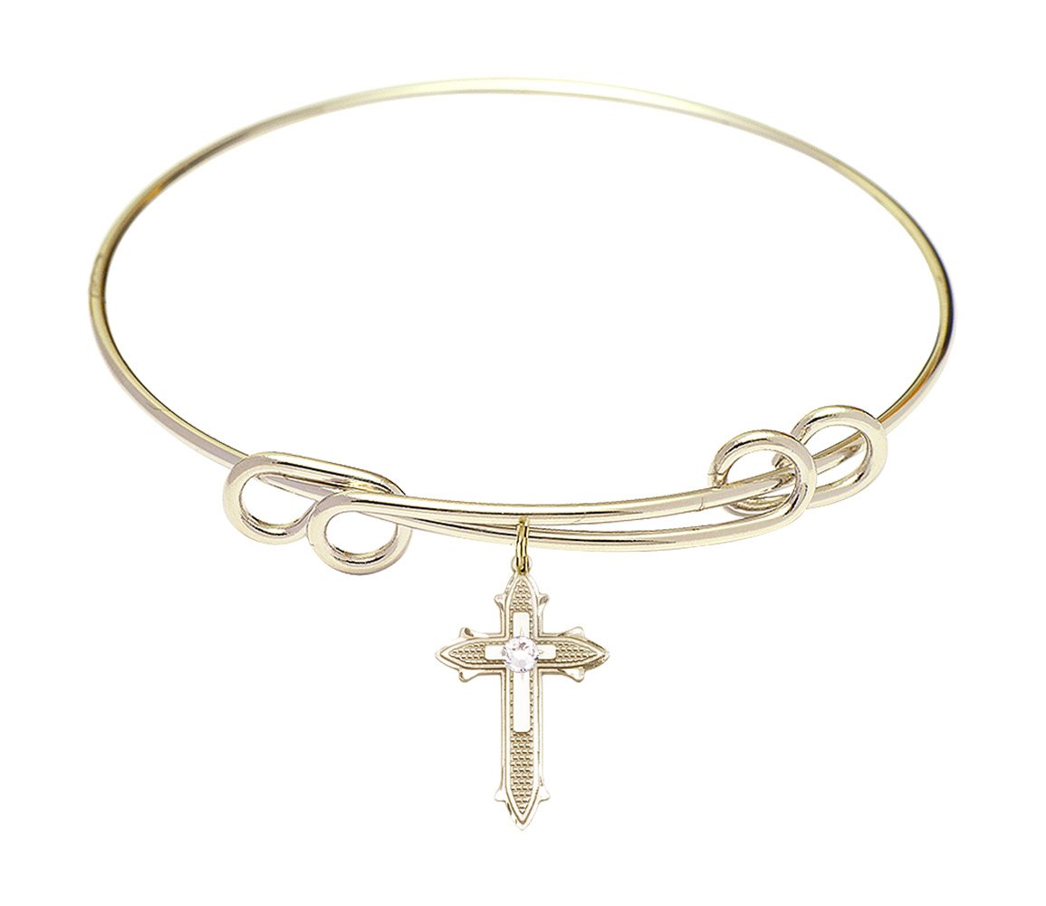 F A Dumont 8.5 Inch Round Double Loop Bangle Bracelet with Cross Charm - Elegant Jewelry for Women, Perfect for Parties, Weddings & Daily Wear