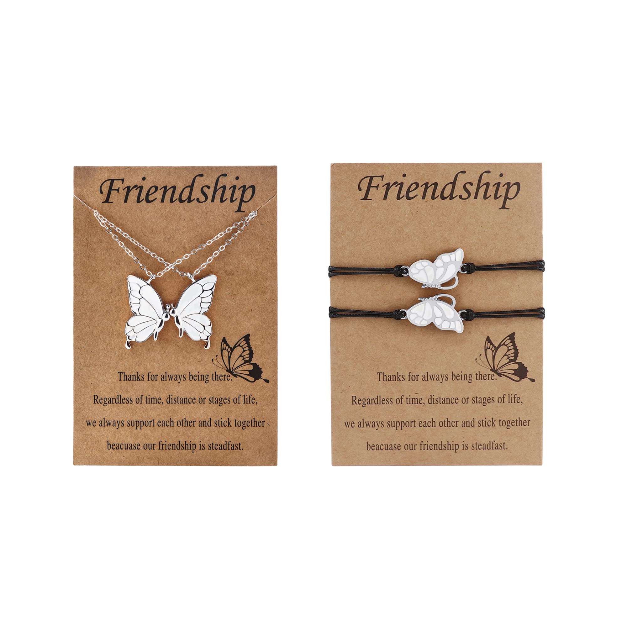 Stylish Bling Butterfly Pendant Necklace & Adjustable Rope Bracelet Set - Best Friend Gifts for Women & Girls, Long Distance Friendship Jewelry with Wish Cards - Perfect for Birthdays, Anniversaries & Special Occasions