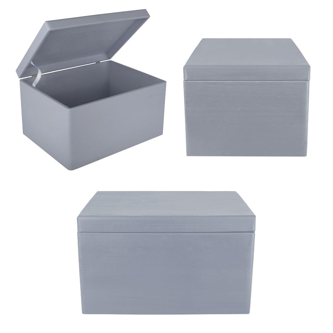Large Grey Wooden Storage Box with Hinged Lid - 15.8 x 11.8 x 9.44 Inches | Multi-Purpose Keepsake Chest for Tools, Dog Toys, Shoes, Clothes & Kitchen Storage | Perfect for Home Organization, Gift Wrapping & Document Storage