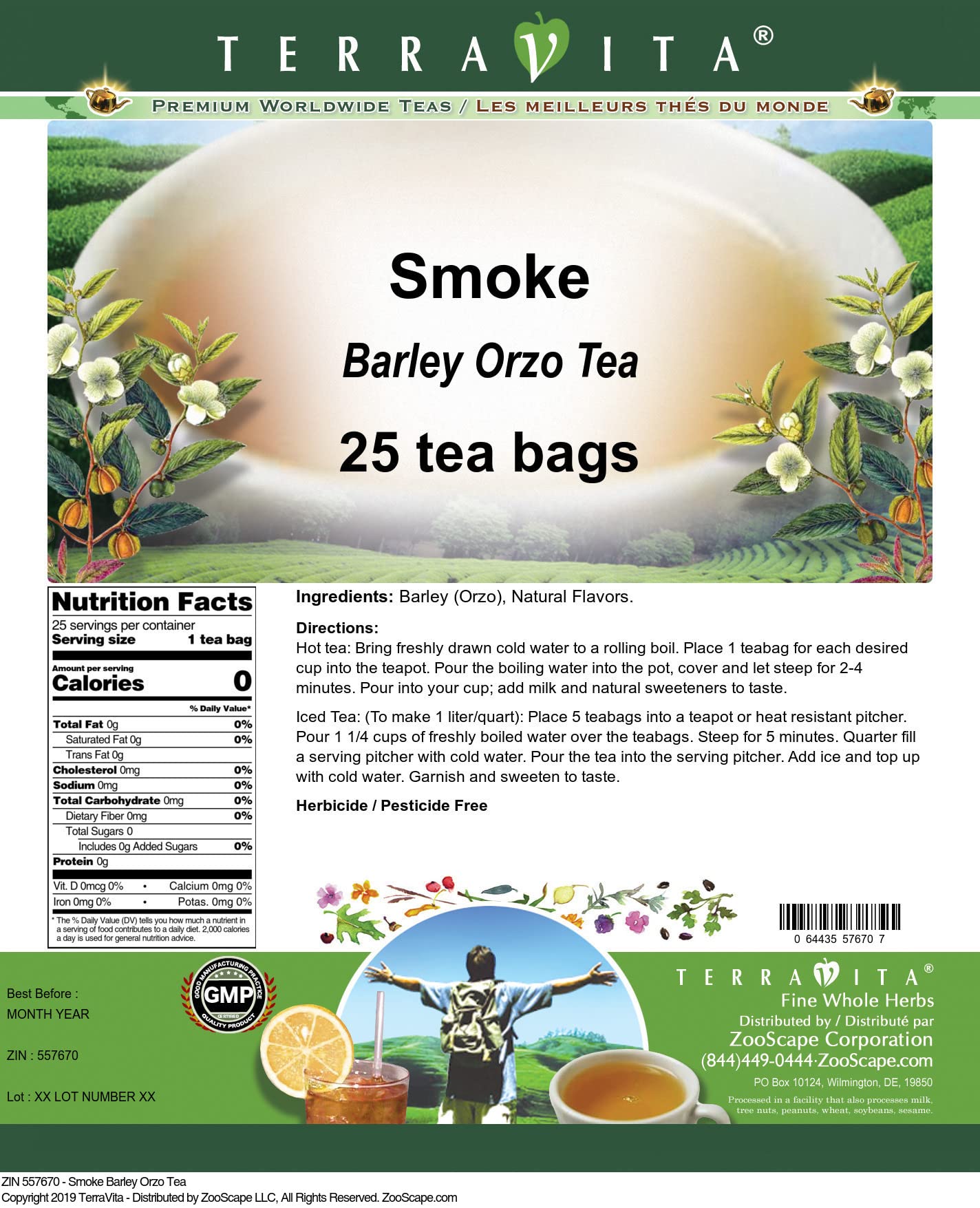 Organic Smoke Barley Orzo Tea - 25 Tea Bags | Herbal Detox & Relaxation | ZIN: 557670 | Perfect for Stress Relief & Evening Relaxation