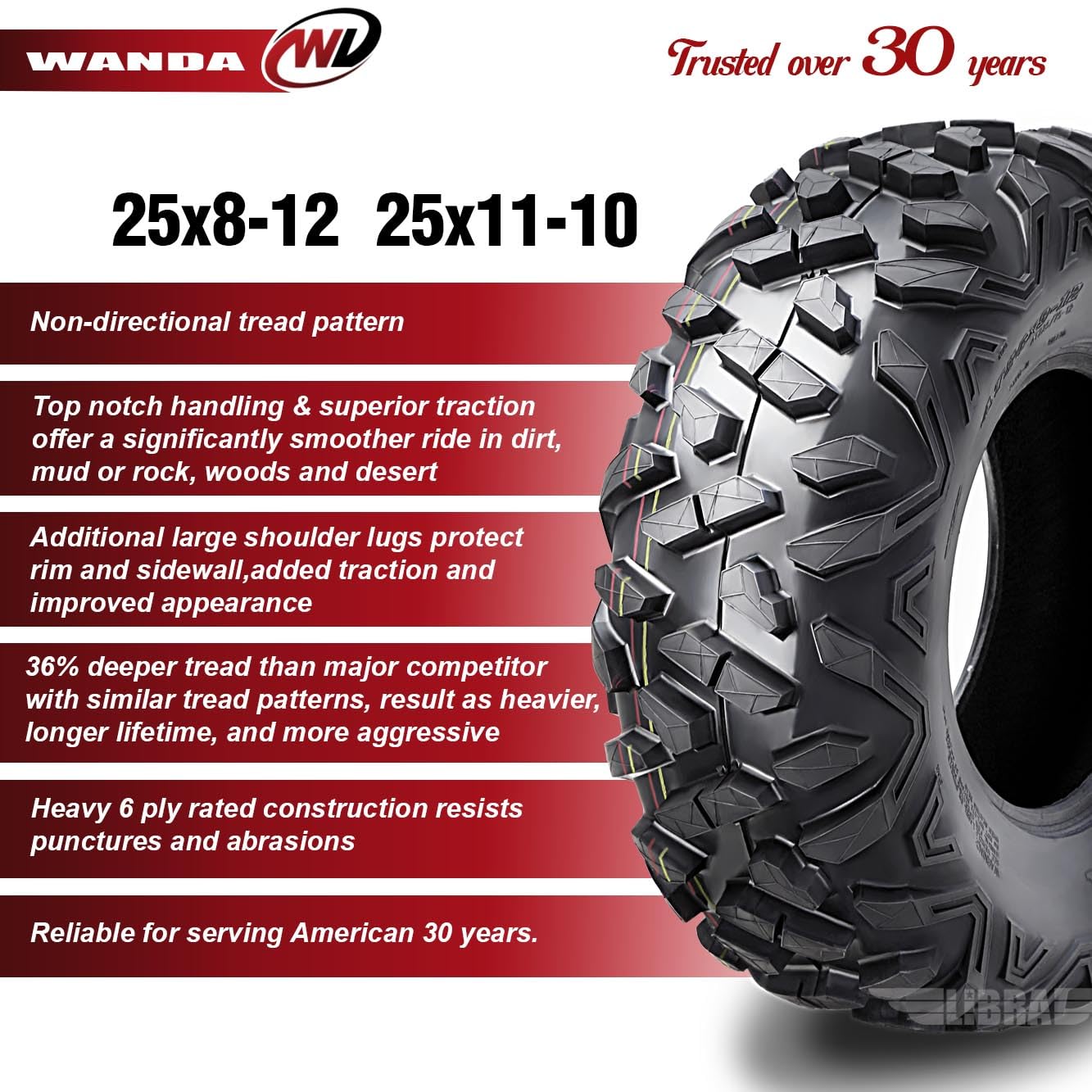 WANDA Set of 4 All-Terrain UTV/ATV Tires 25x8-12 & 25x11-10 - Compatible with 2007 Polaris 500 X2, 800 X2, P3501 - Perfect for Off-Roading, Mudding & Trail Adventures