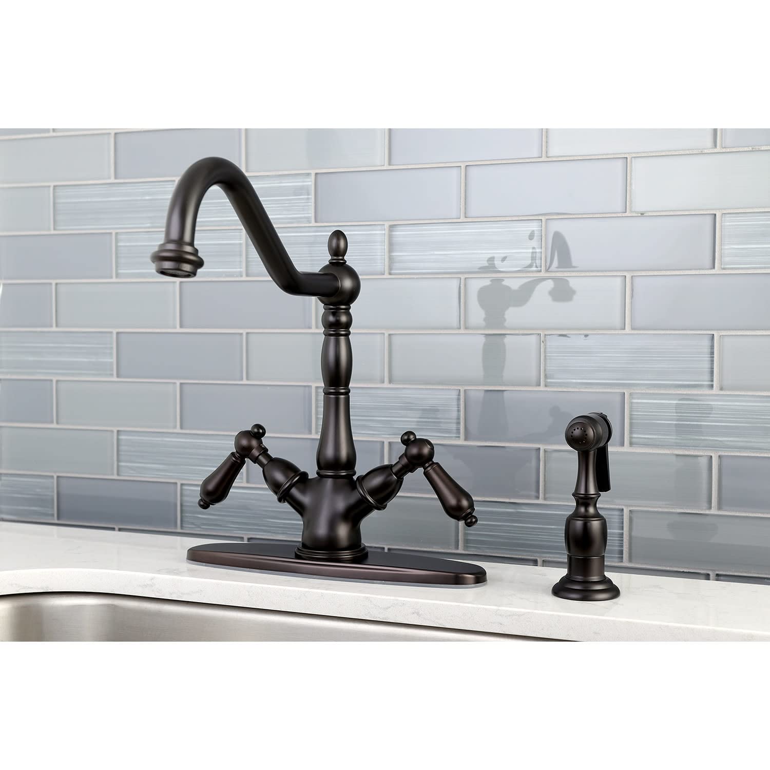 Kingston Brass KS1231ALBS Heritage Kitchen Faucet 8-9/16 Inch Polished Chrome - Perfect for Farmhouse & Traditional Style Kitchens