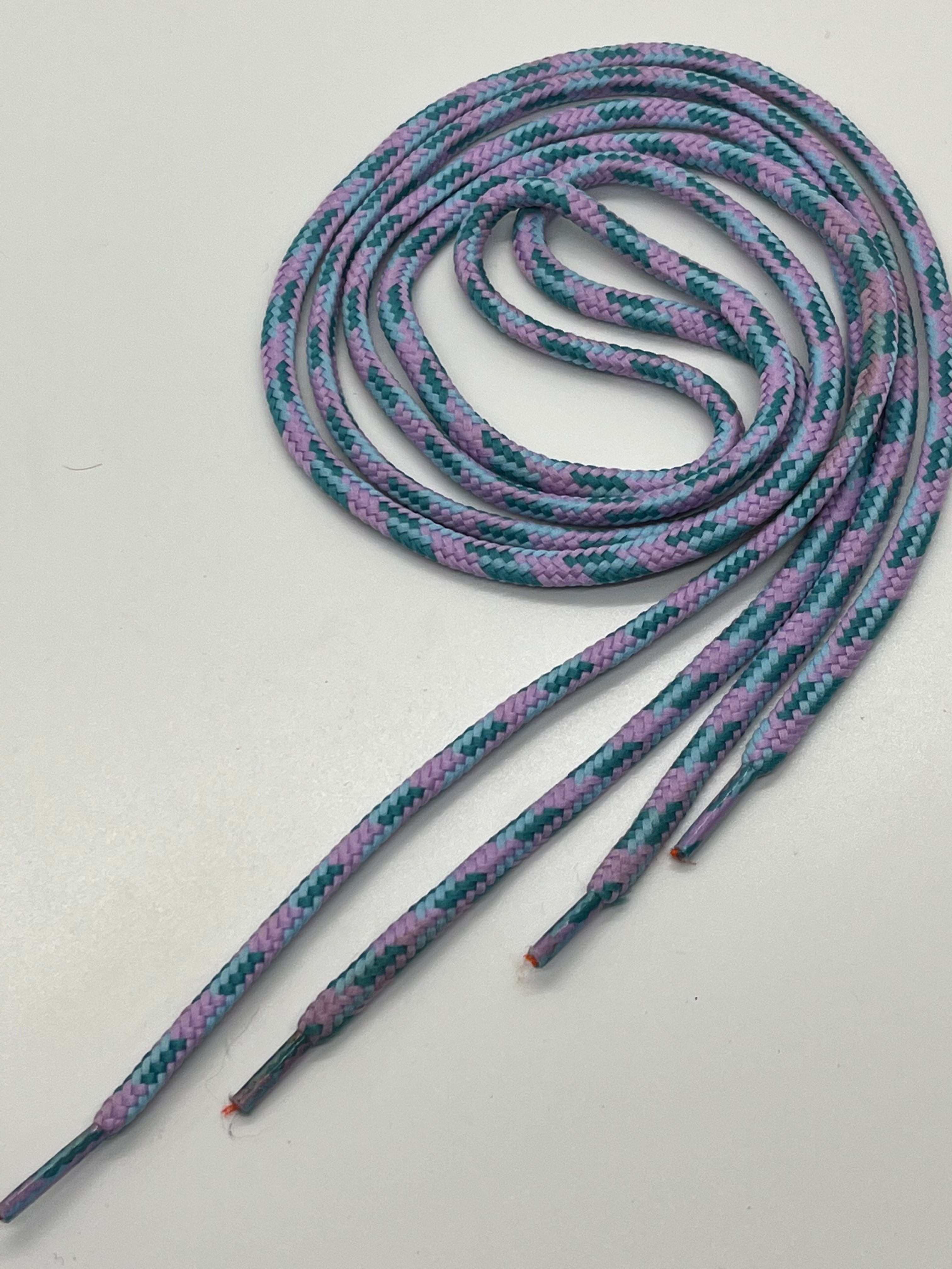 Vibrant Round Multi-Color Shoelaces - Lilac, Light Teal & Light Blue | Durable Cotton Laces for Sneakers, Boots & Casual Shoes | Perfect for Fashion, Sports & Everyday Wear