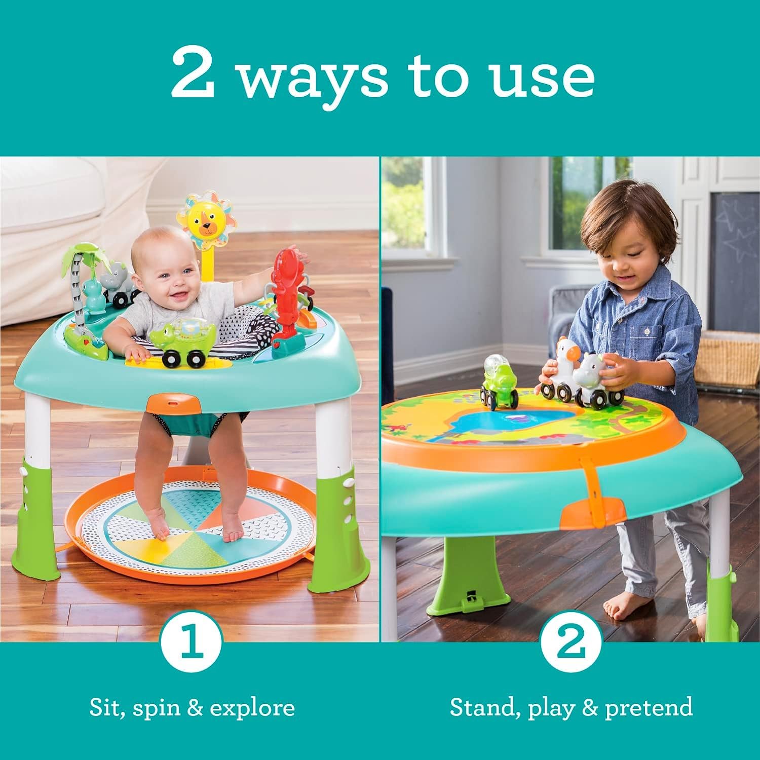 Infantino 3-in-1 Spin & Stand Baby Activity Center - 360° Rotating Seat & Play Table with Easy Fold Design, Multi-Color | Perfect for Playtime, Learning & Development (6-12 Months)